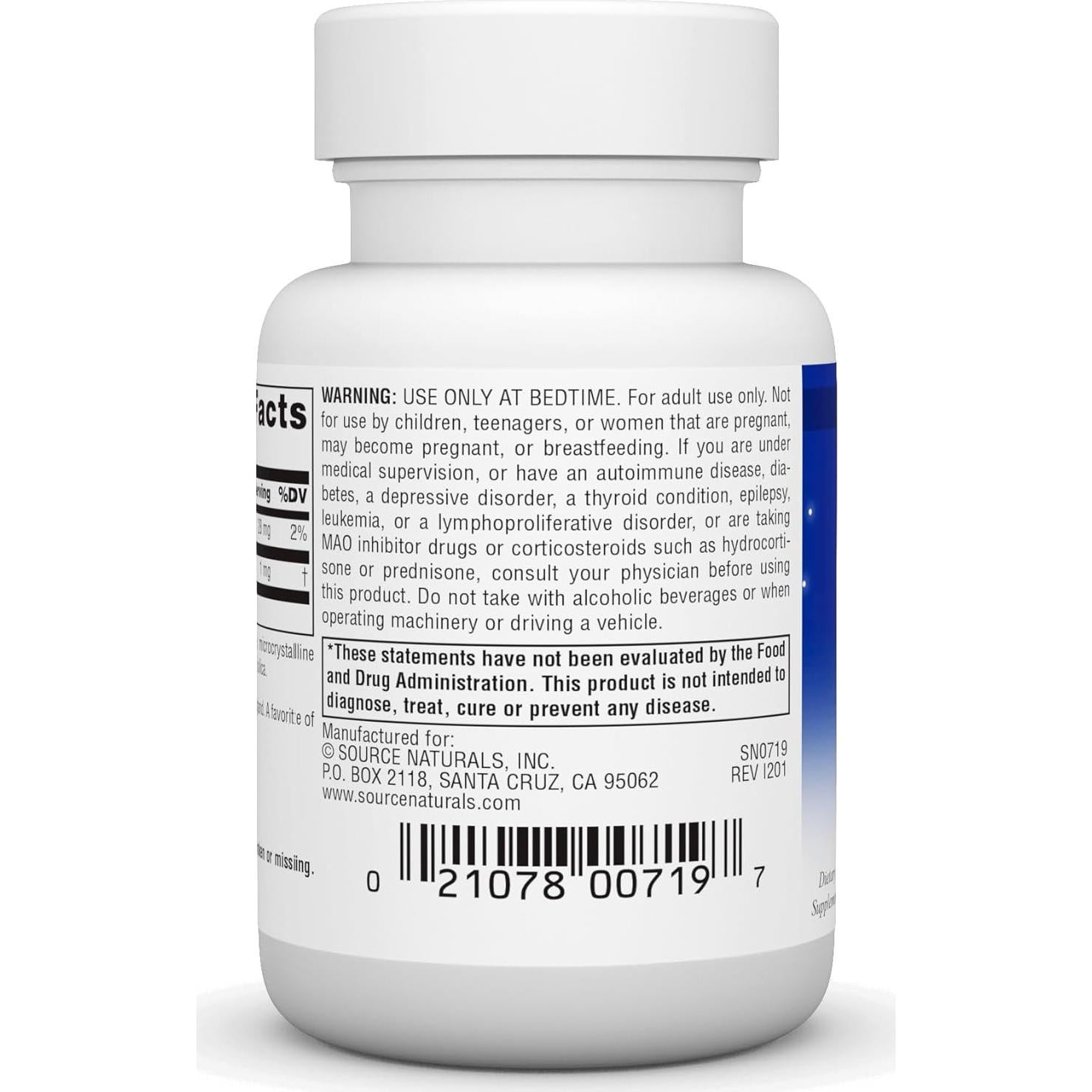 Melatonina 1 mg Source Naturals - 100 Tabletas para Sueño