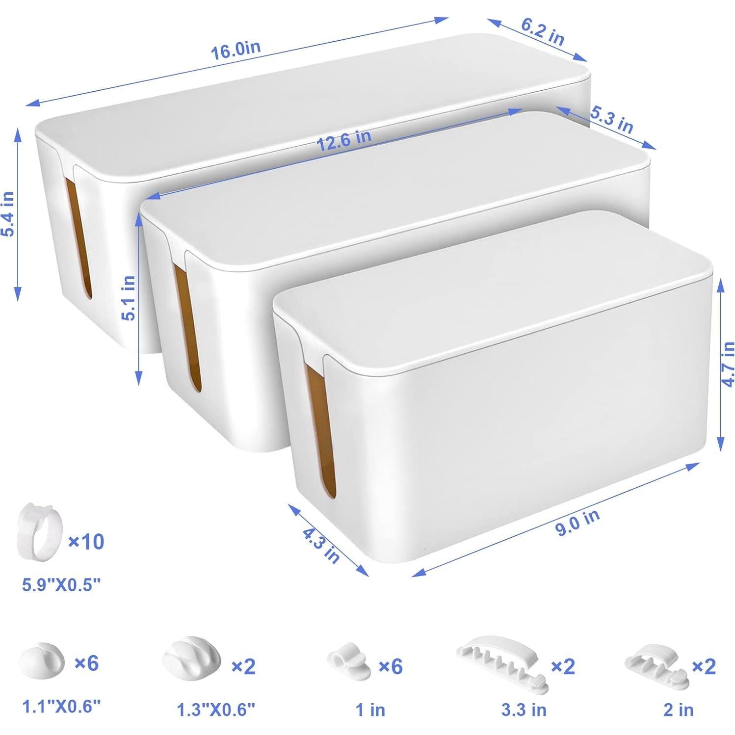 Caja Organizadora de Cables Chouky Set de 3 Blancas
