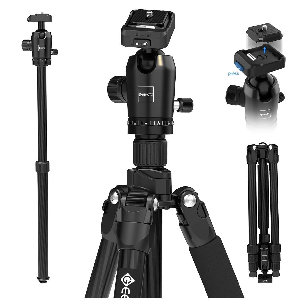 Trípode de Fibra de Carbono GEEKOTO 165 cm 12 kg 360°