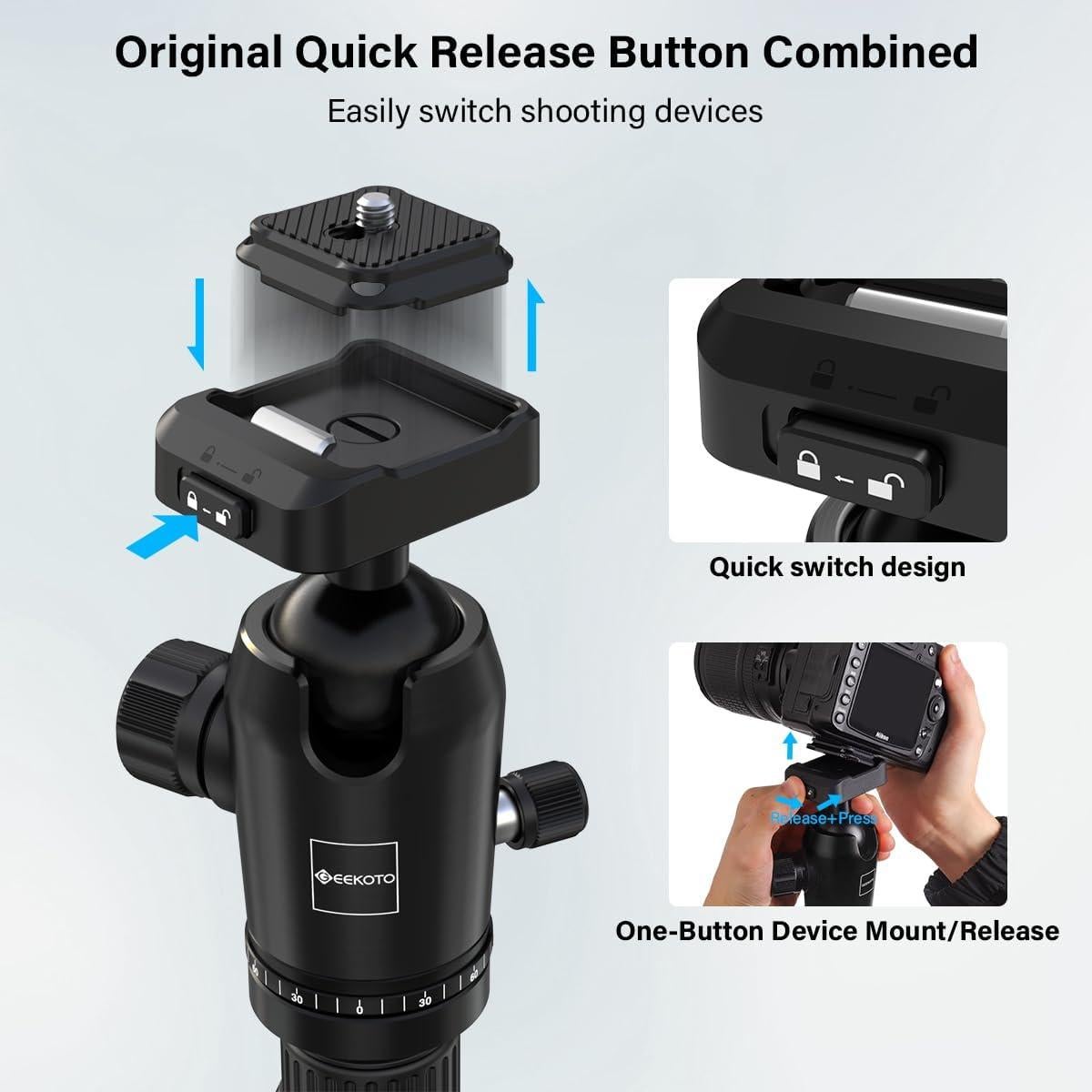 Trípode de Fibra de Carbono GEEKOTO 165 cm 12 kg 360°