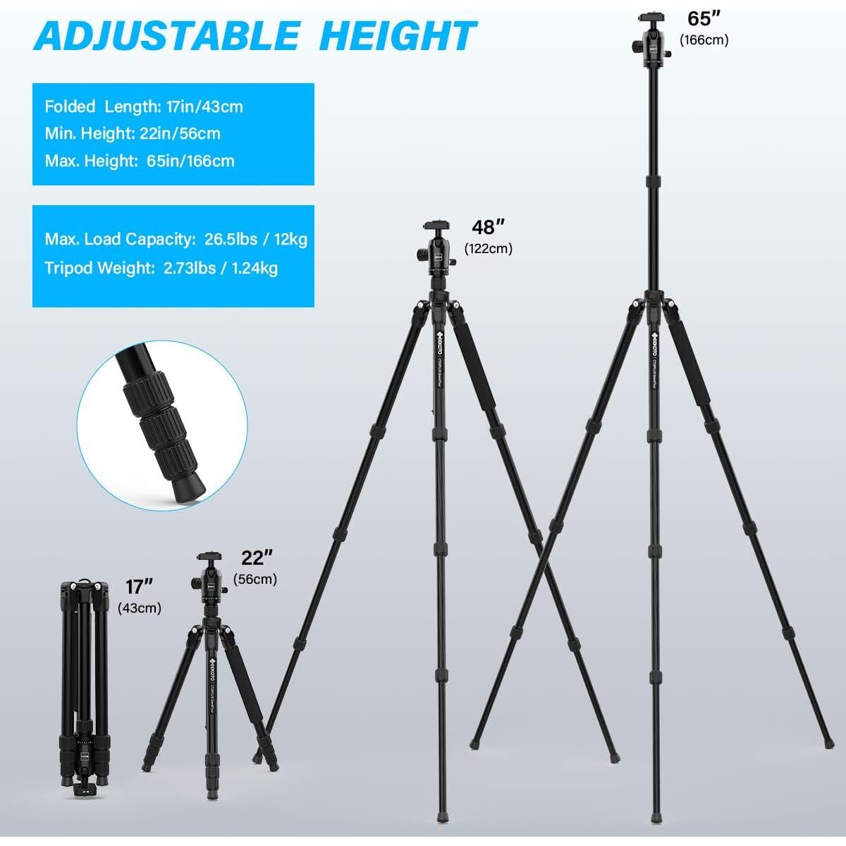 Trípode de Fibra de Carbono GEEKOTO 165 cm 12 kg 360°