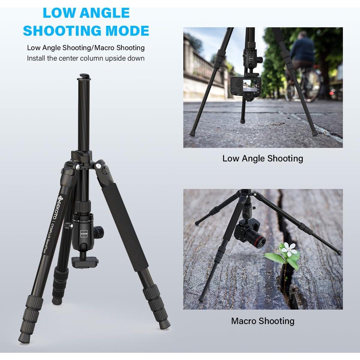 Trípode de Fibra de Carbono GEEKOTO 165 cm 12 kg 360°