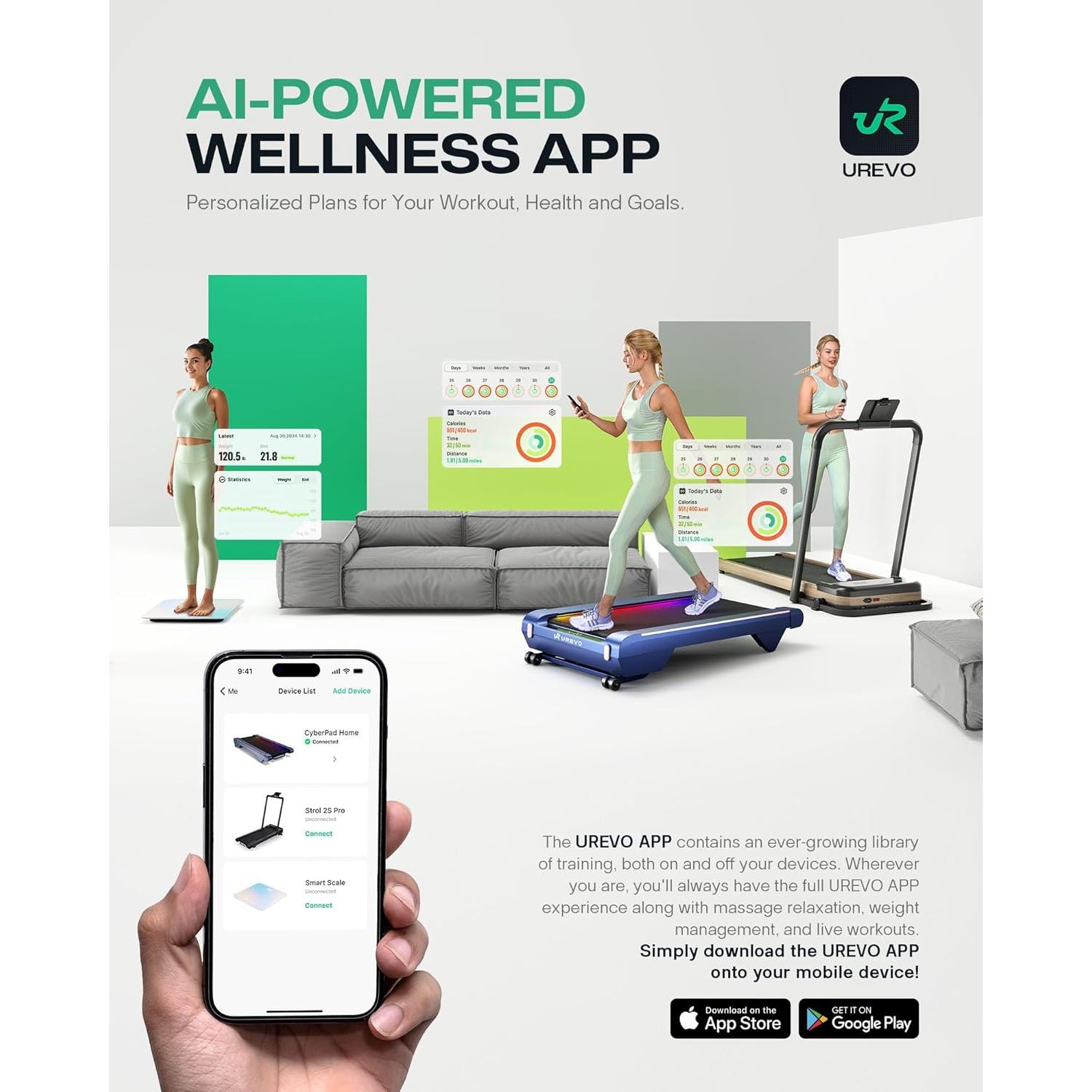 Cinta de Correr UREVO URTM025/URTM026 Compacta 109 kg