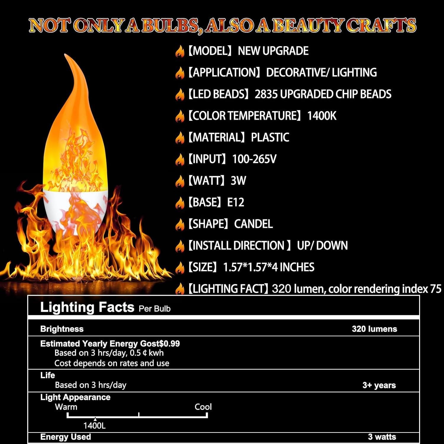 Bombillas LED E12 Efecto Llama Kestnsee - 2 Paquete 3W