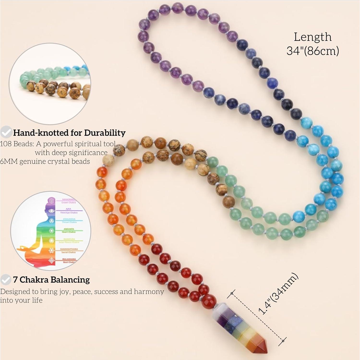 Collar Mala 108 Cuentas COAI 7 Chakras Hecho a Mano 86cm