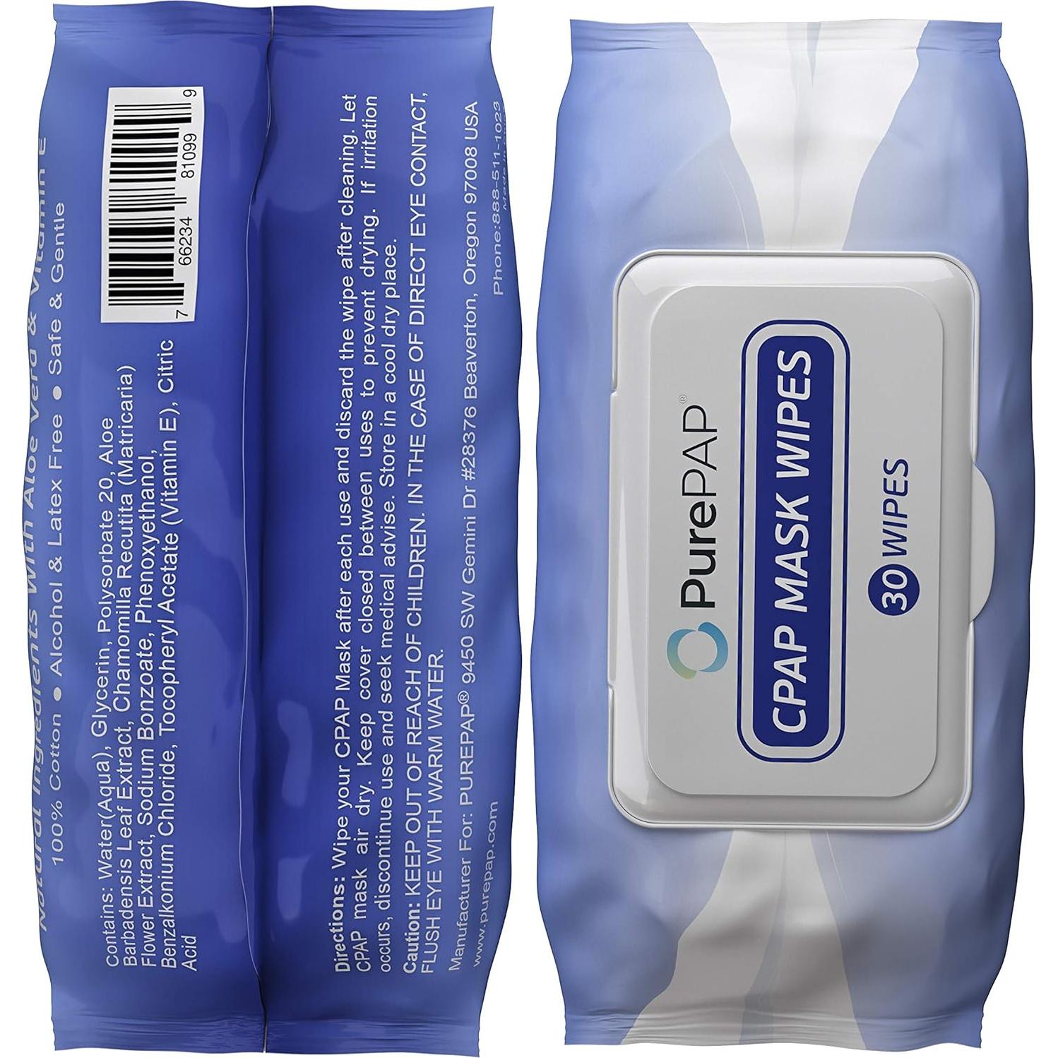 Toallitas de limpieza CPAP PurePap - 30 hojas de algodón 100%