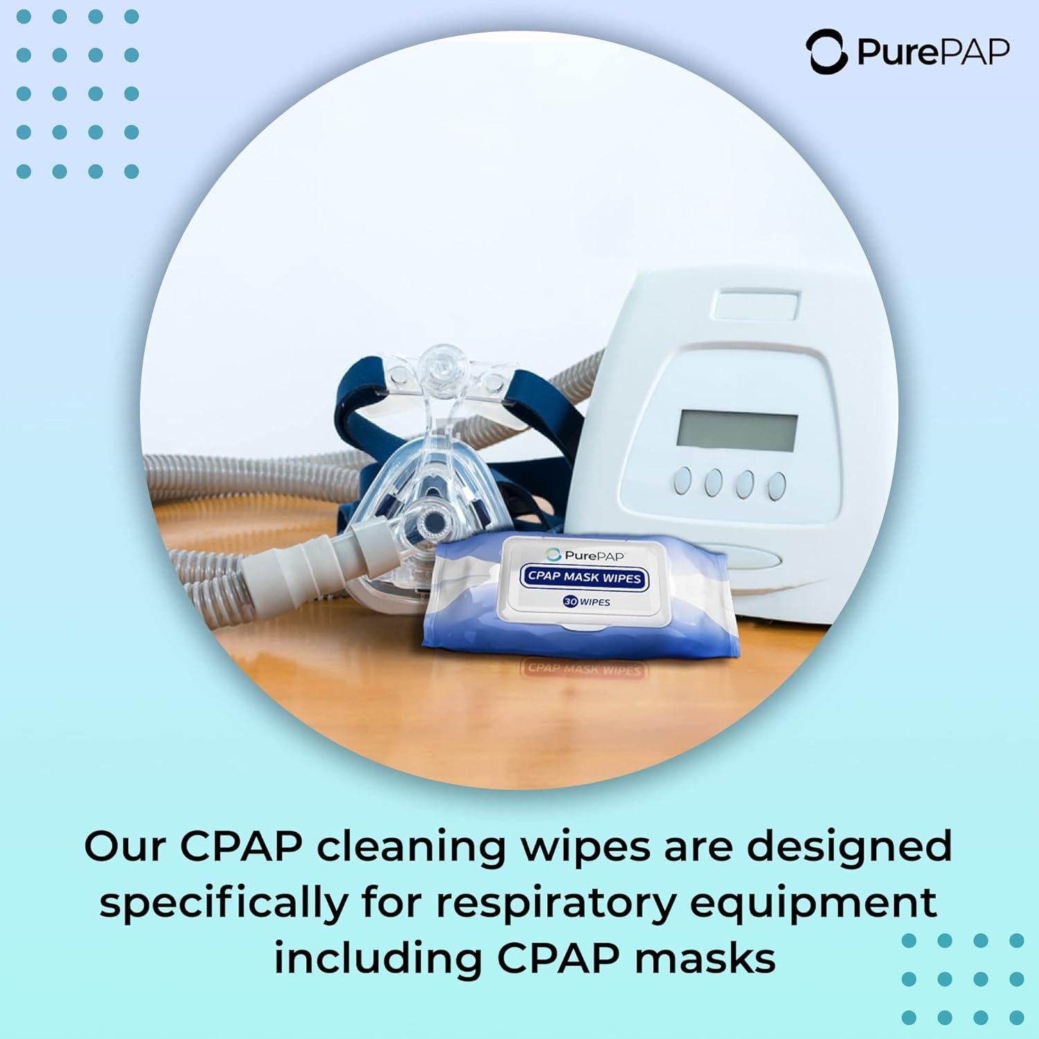 Toallitas de limpieza CPAP PurePap - 30 hojas de algodón 100%