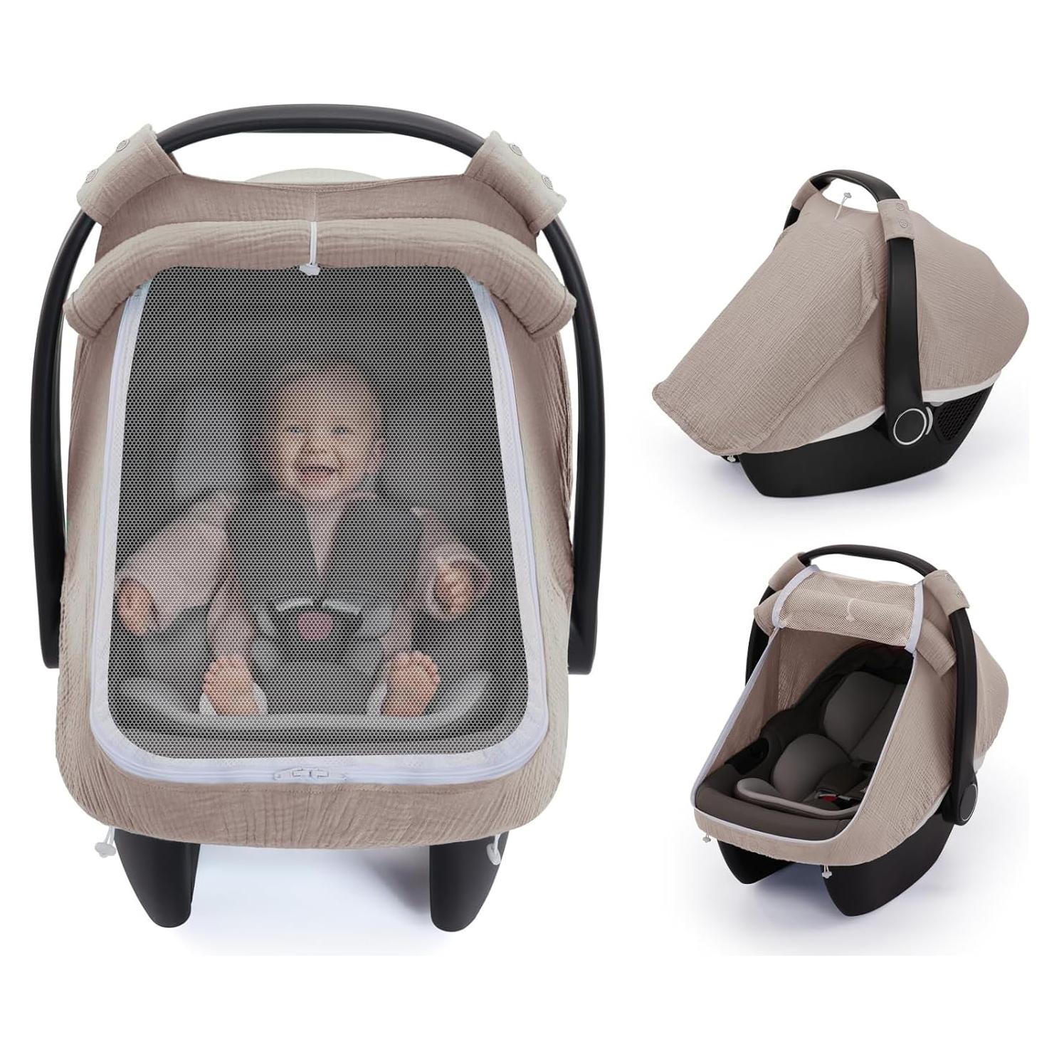 Cubierta para Asiento de Auto Bebé Blissful Diary, Algodón Muselina Gris