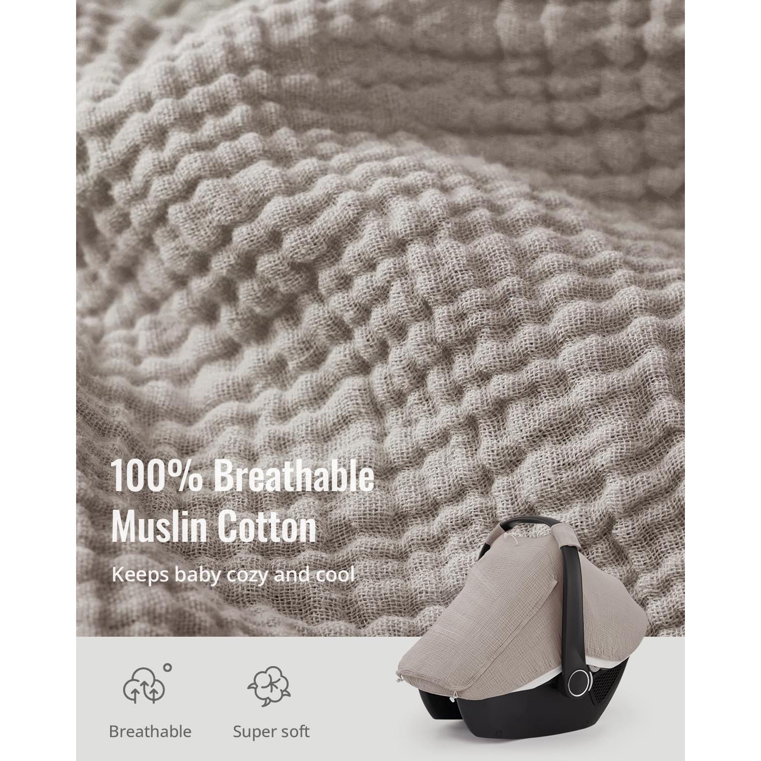 Cubierta para Asiento de Auto Bebé Blissful Diary, Algodón Muselina Gris