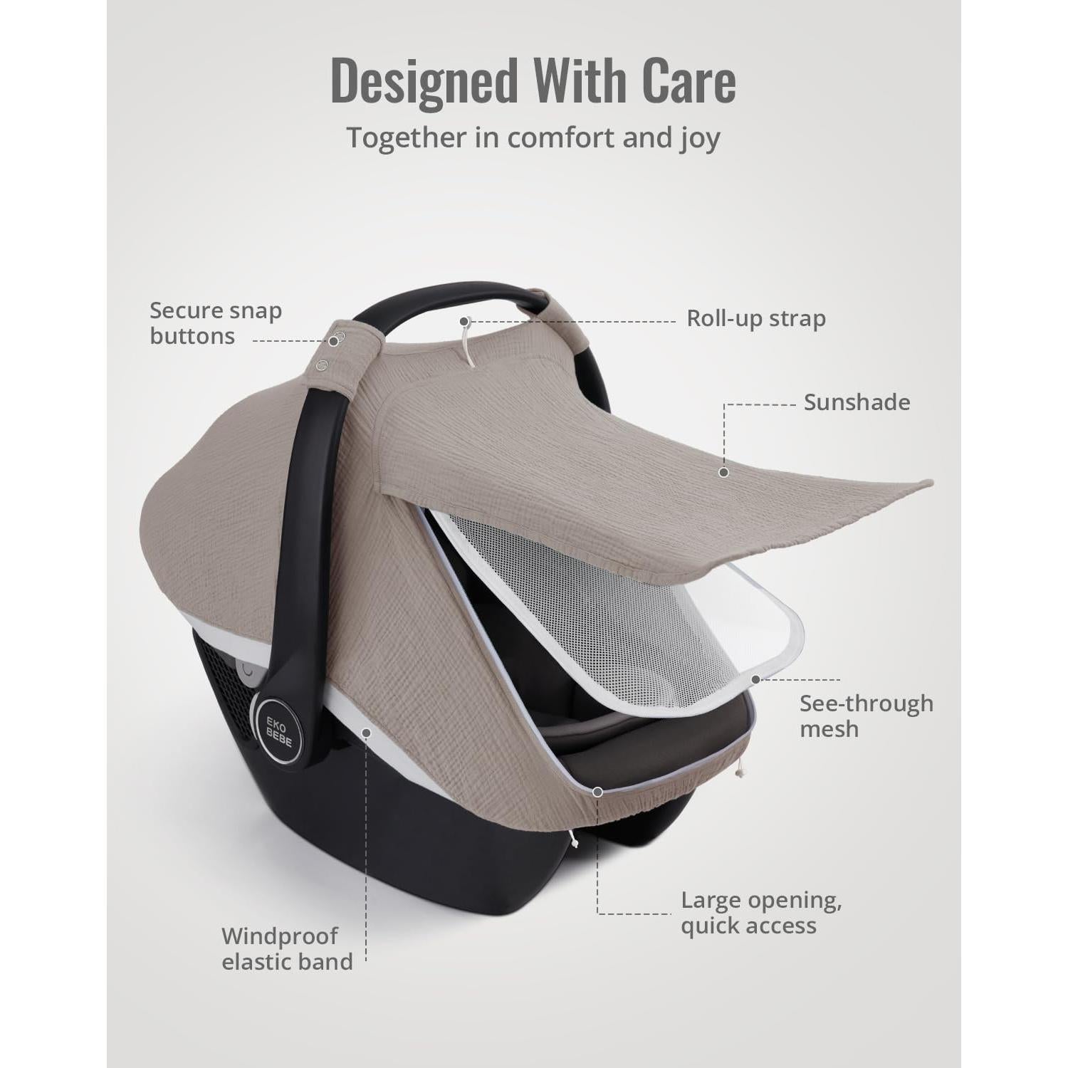 Cubierta para Asiento de Auto Bebé Blissful Diary, Algodón Muselina Gris