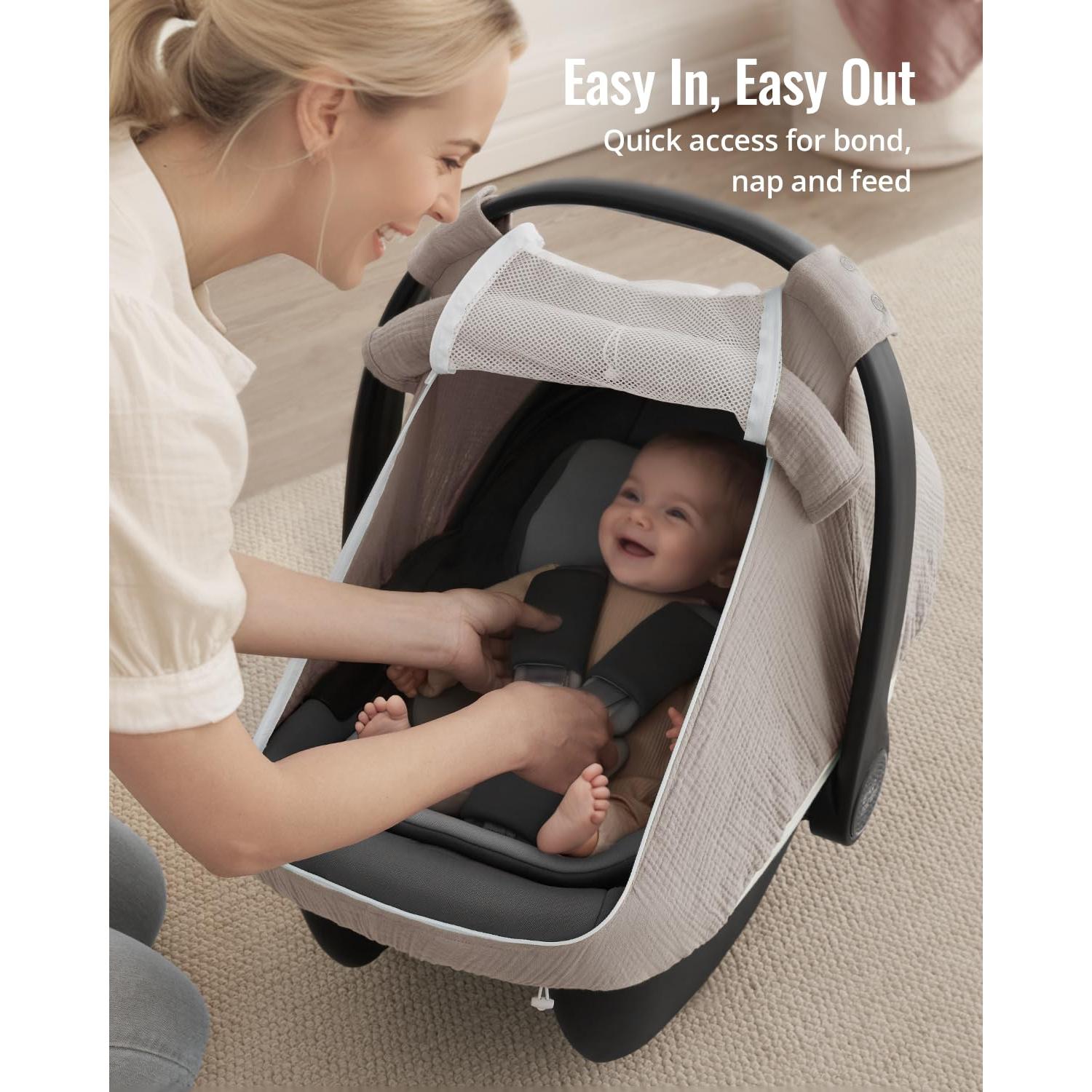 Cubierta para Asiento de Auto Bebé Blissful Diary, Algodón Muselina Gris