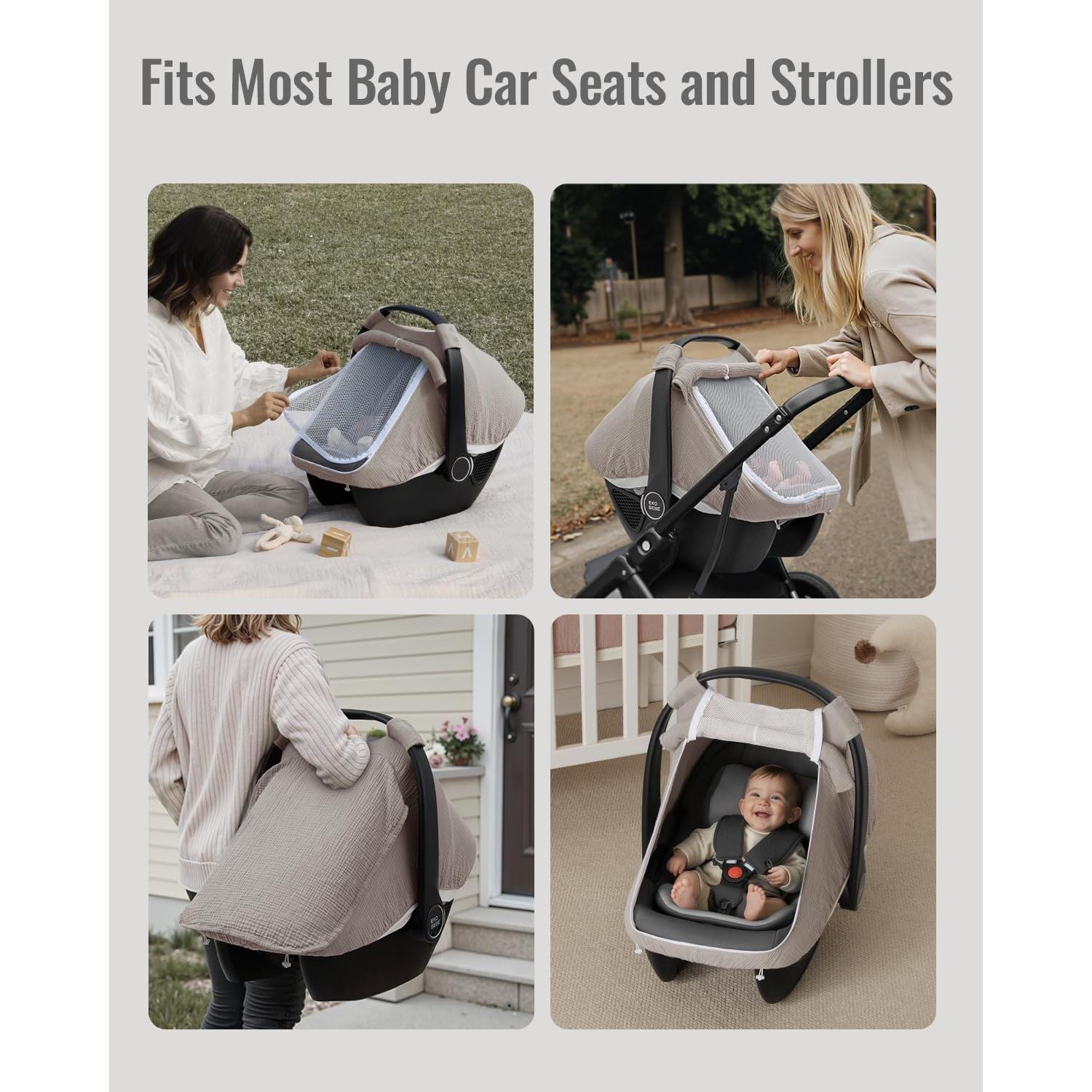 Cubierta para Asiento de Auto Bebé Blissful Diary, Algodón Muselina Gris