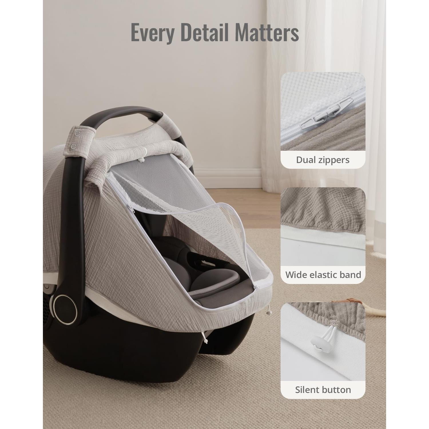 Cubierta para Asiento de Auto Bebé Blissful Diary, Algodón Muselina Gris