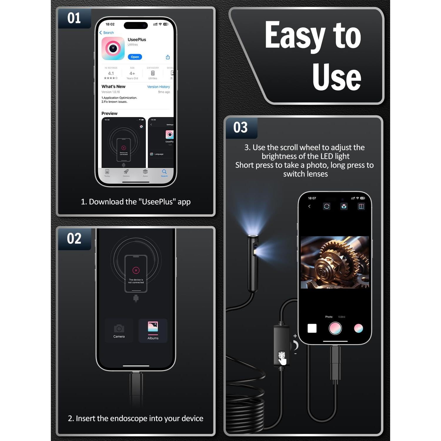 Cámara Endoscópica Doble Lente Ferdiiz 1920P HD 5m IP67