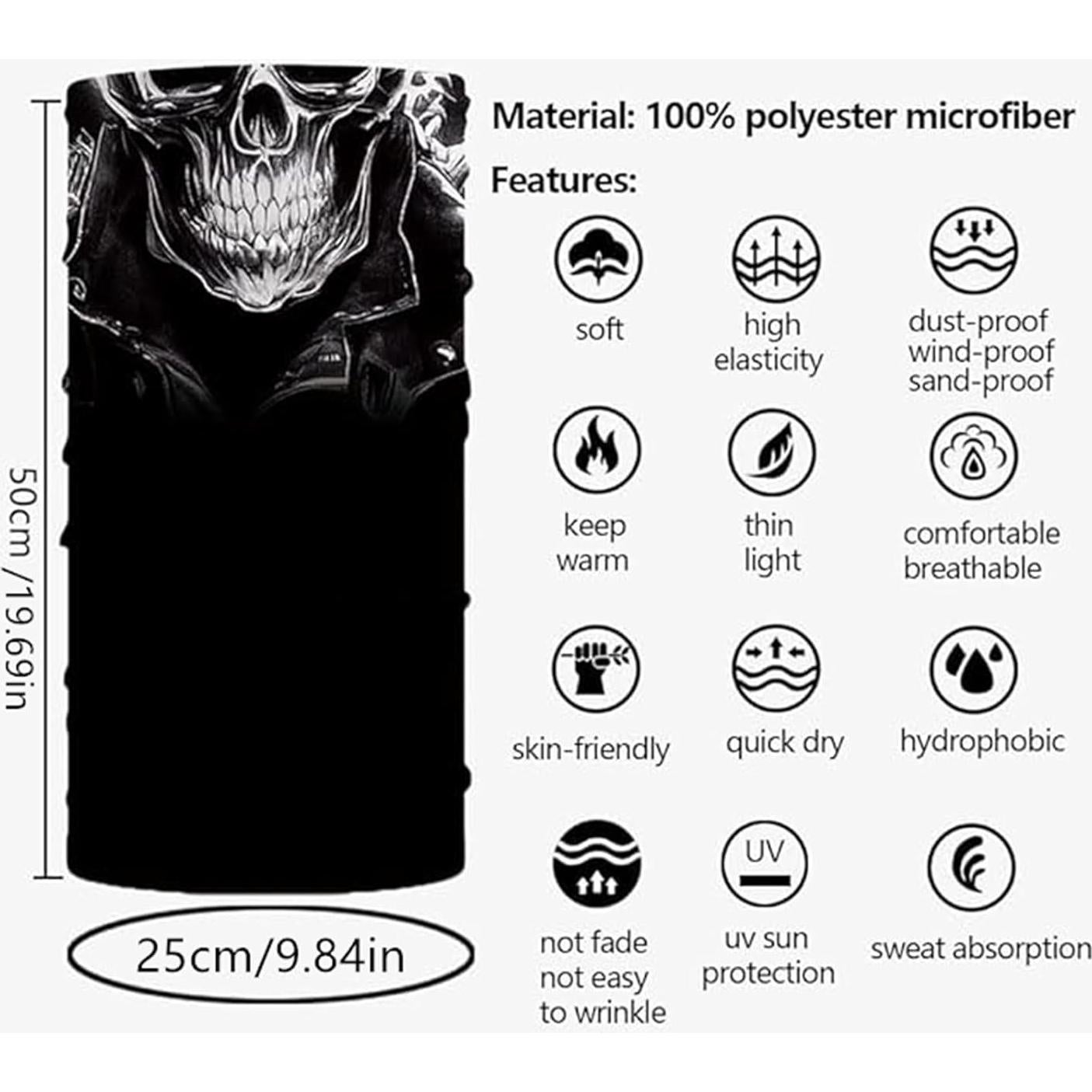 8 Piezas Bufandas Multifuncionales Negras para Adultos