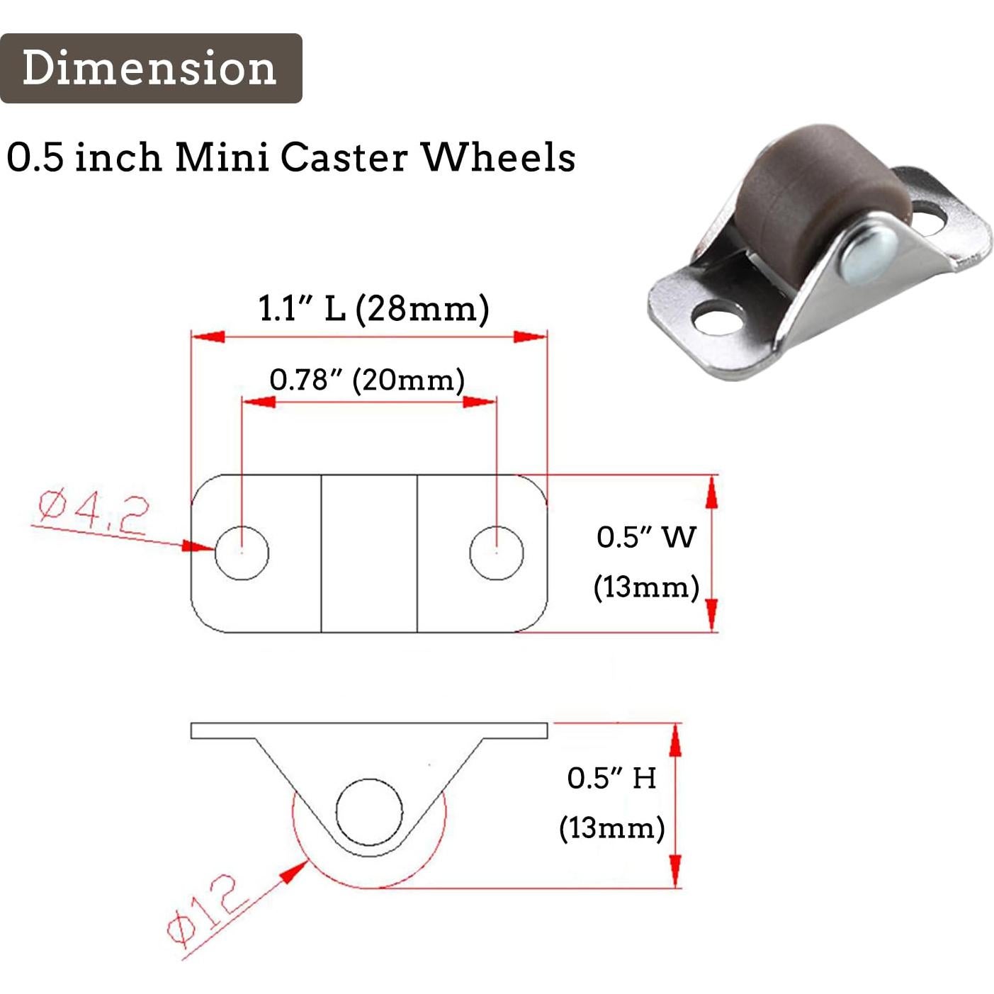 Ruedas Mini Caster WANLIAN 1.3 cm Adhesivo Paquete de 8