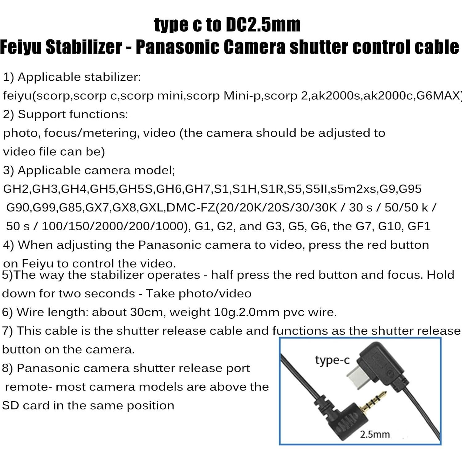 Cable de liberación de obturador Feiyu FY-L1 para Panasonic