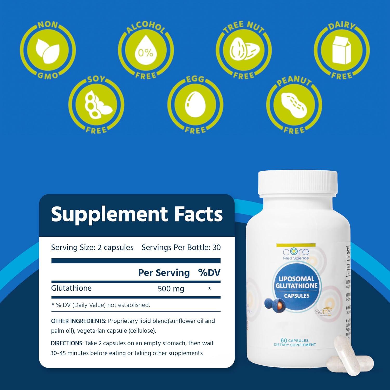 Suplemento de Glutatión Liposomal Core Med Science 500mg 60 Cápsulas