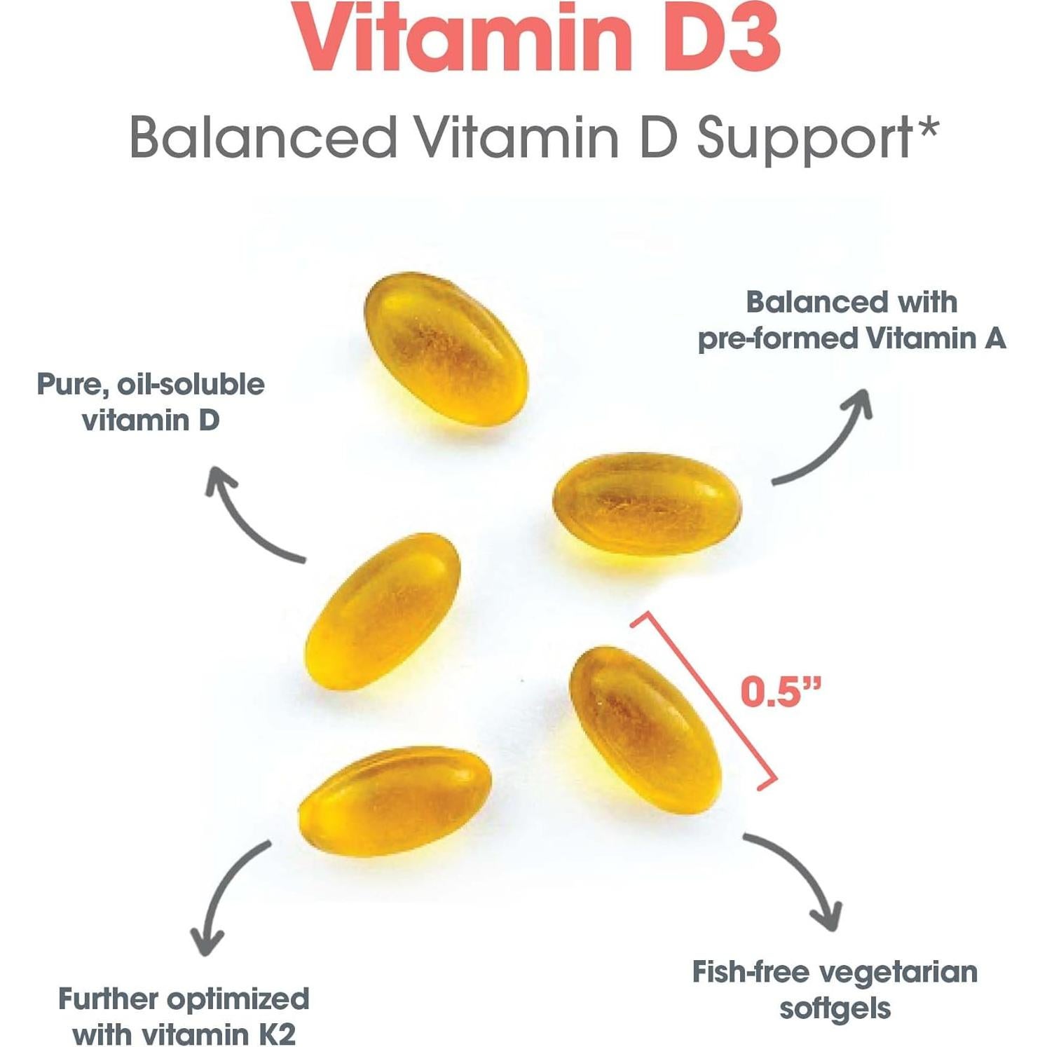Allergy Research Group Vitamin D3 Complete - Vitamin D3 and K2 Supplement, Daily Balance, with Vitamin A, DeltaGold Tocotrienols, High Potency, Veggie Softgels - 60 Count