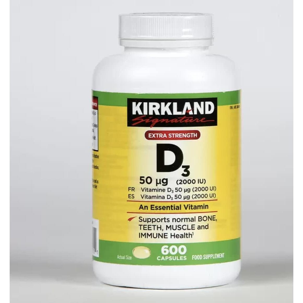 Vitamina D3 Extra Fuerte Kirkland 2000 UI 600 Gelatinas Blandas