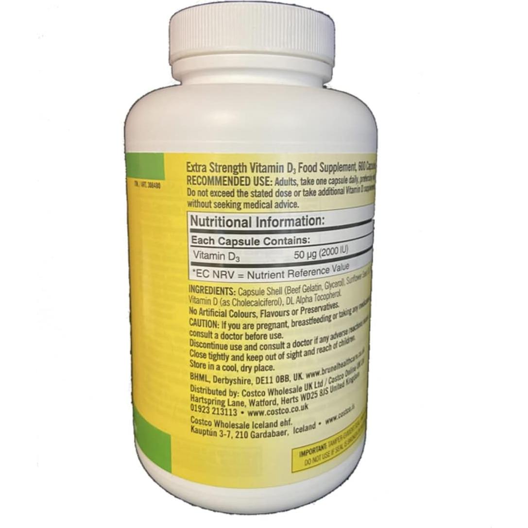 Vitamina D3 Extra Fuerte Kirkland 2000 UI 600 Gelatinas Blandas