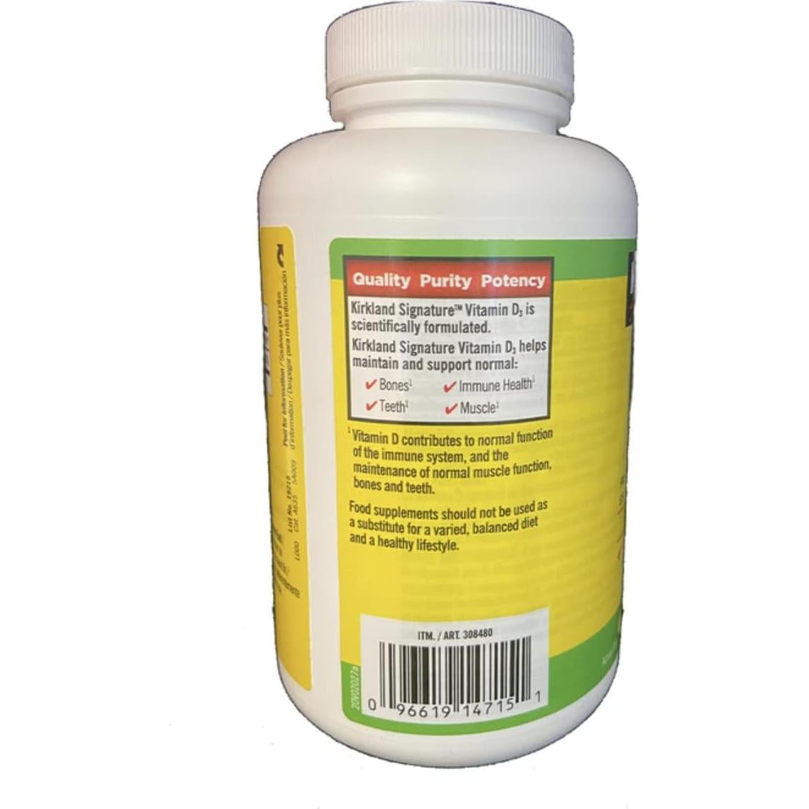 Vitamina D3 Extra Fuerte Kirkland 2000 UI 600 Gelatinas Blandas