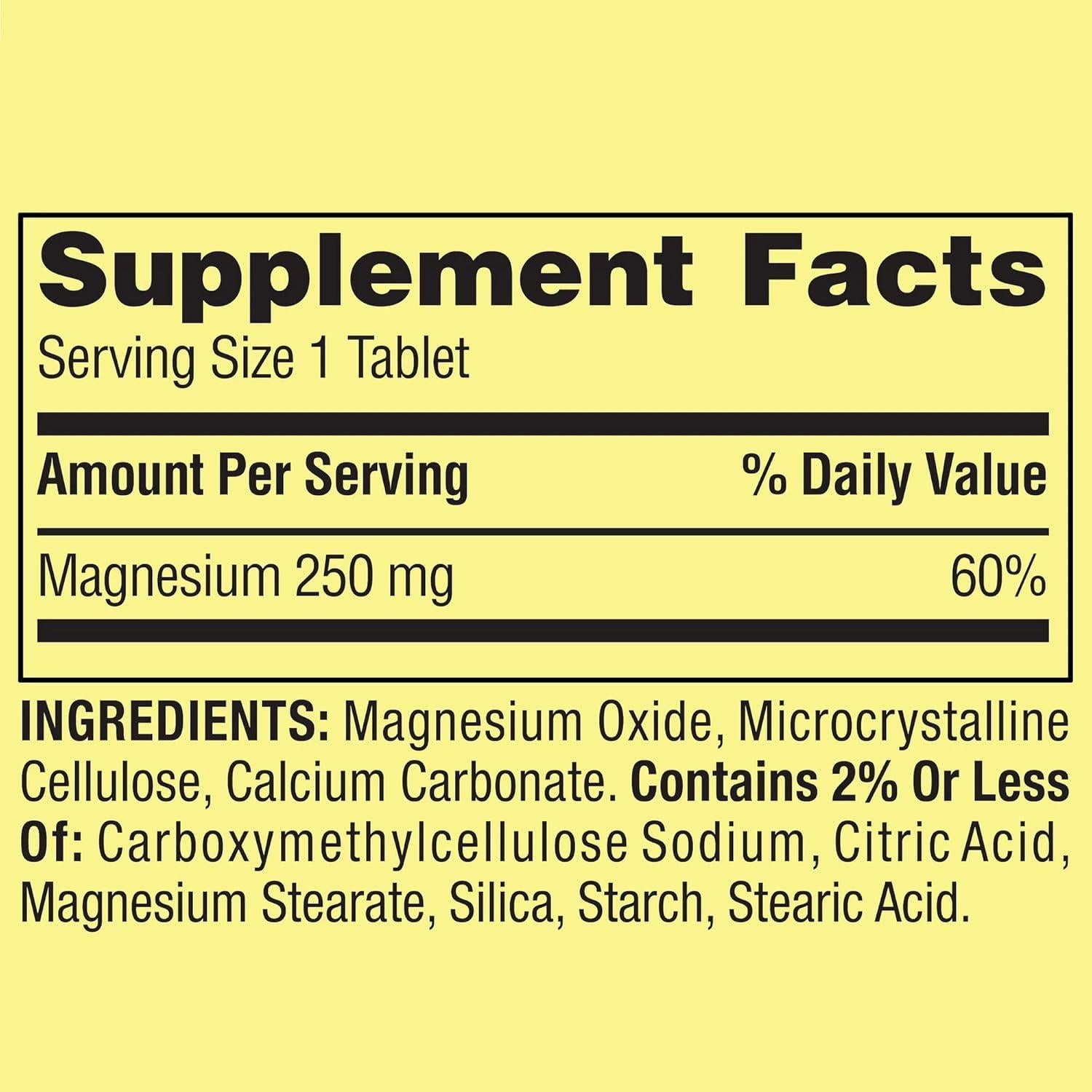 Suplemento de Magnesio Spring Valley 250mg 250 Tabletas
