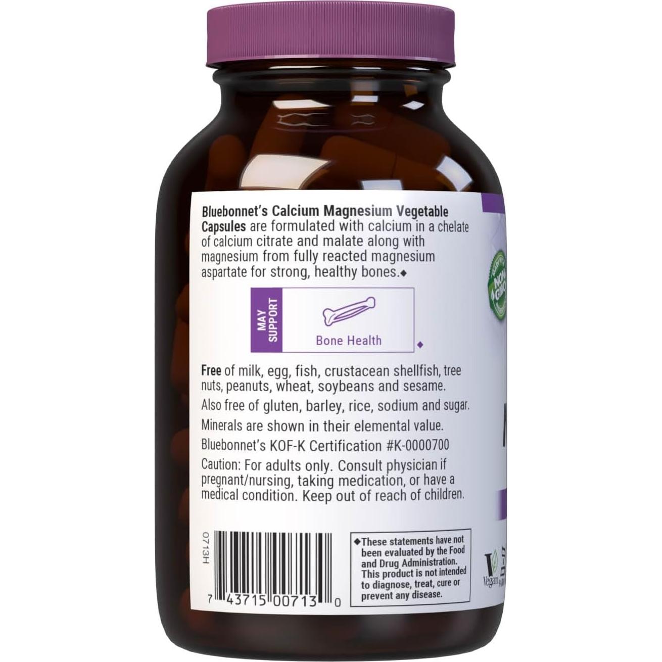 Calcio y Magnesio Bluebonnet 90 Cápsulas Veganas Sin Gluten