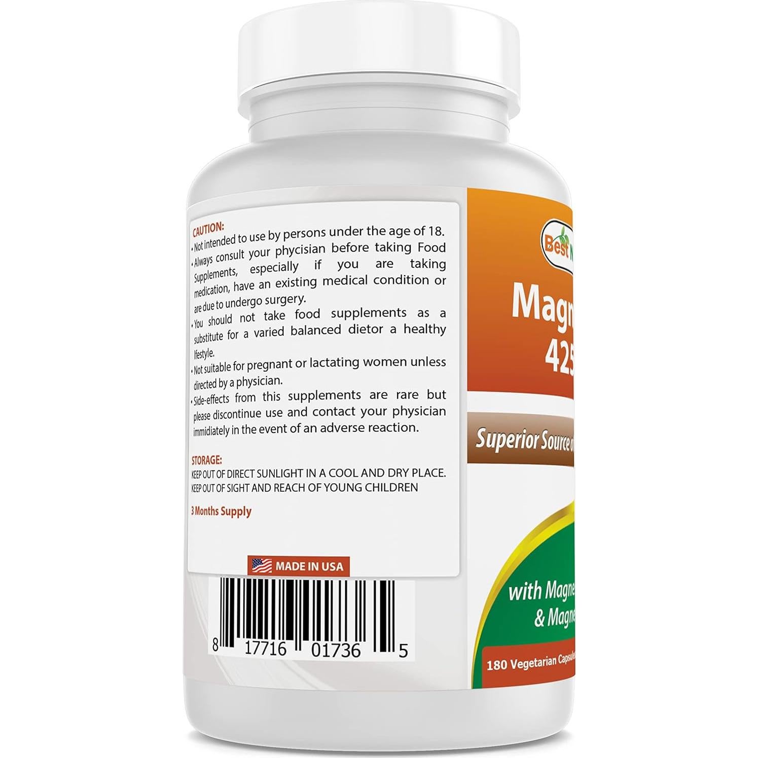 Mejores Naturales Magnesio 425 mg 360 Cápsulas Vegetales