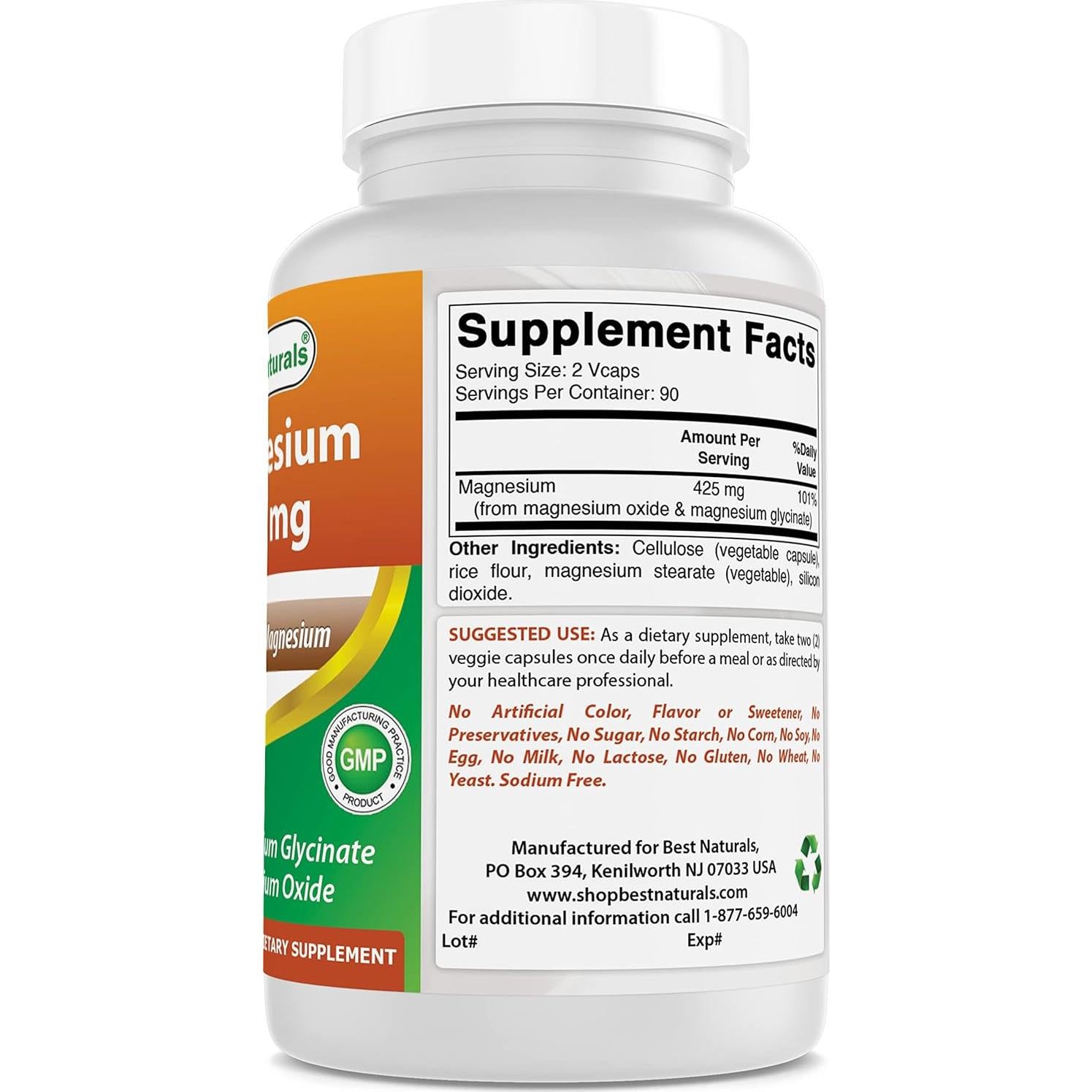 Mejores Naturales Magnesio 425 mg 360 Cápsulas Vegetales