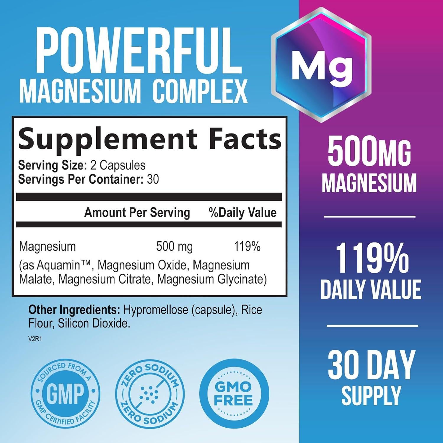 Suplemento de Magnesio 500 mg Nature's Nutrition - 60 Cápsulas