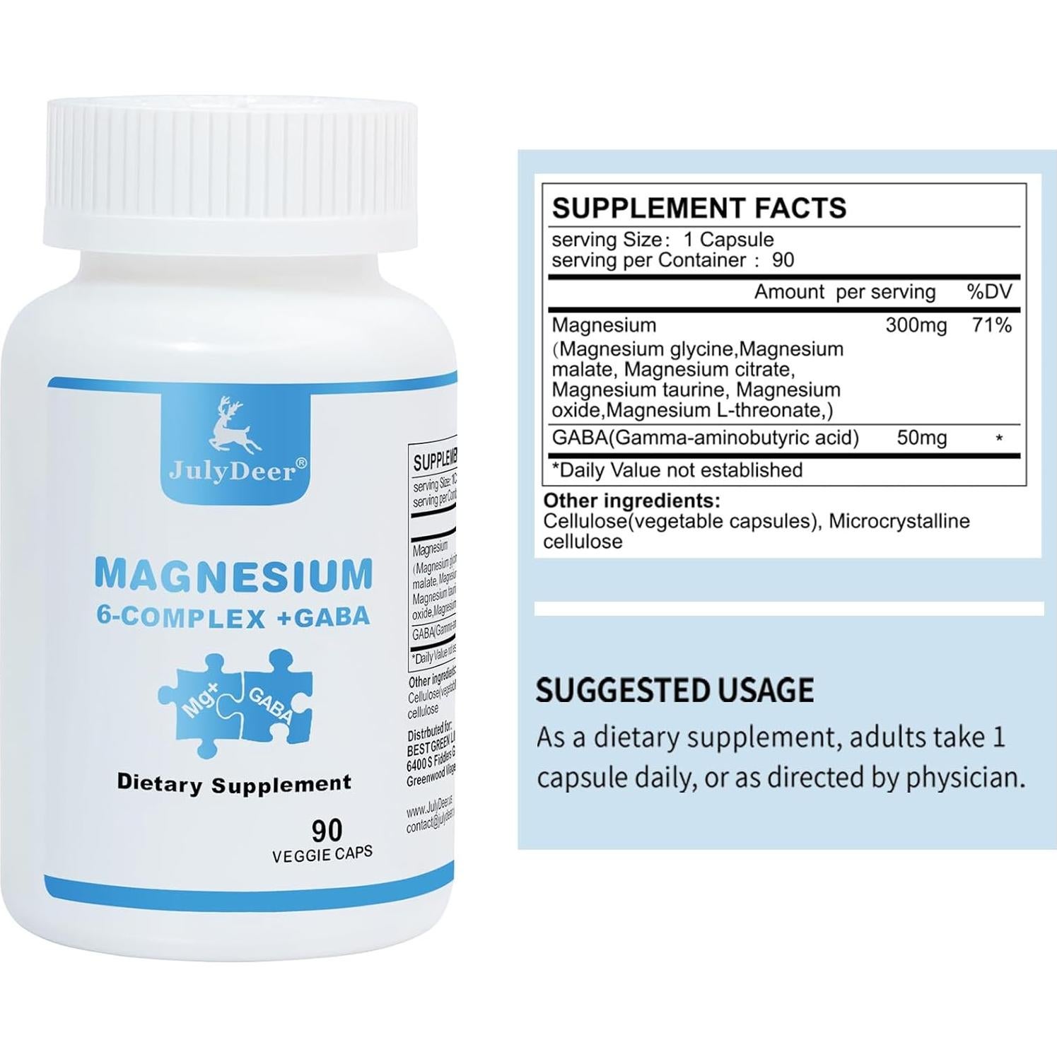 Complejo de Magnesio JulyDeer 350mg | 90 Cápsulas Veganas