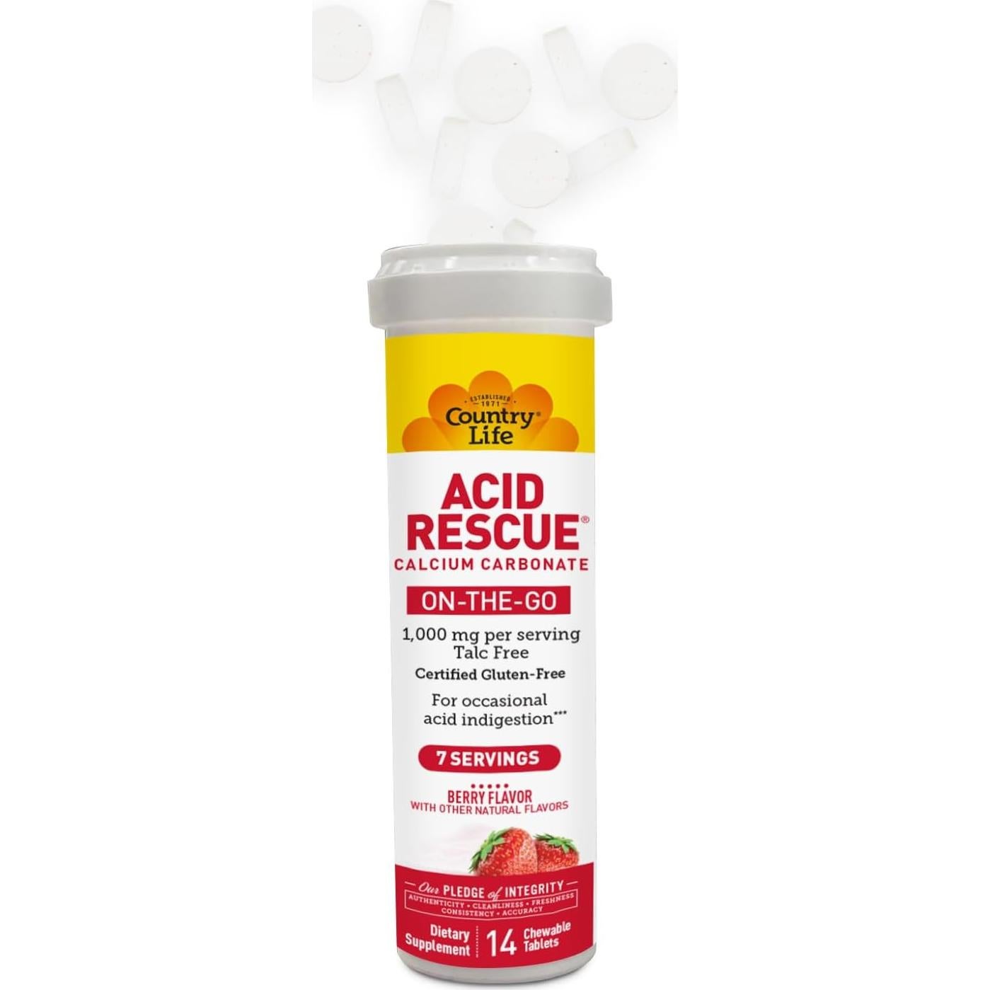 Tabletas Masticables Country Life Acid Rescue 400mg - Alivio Acidez Estomacal y Soporte Óseo