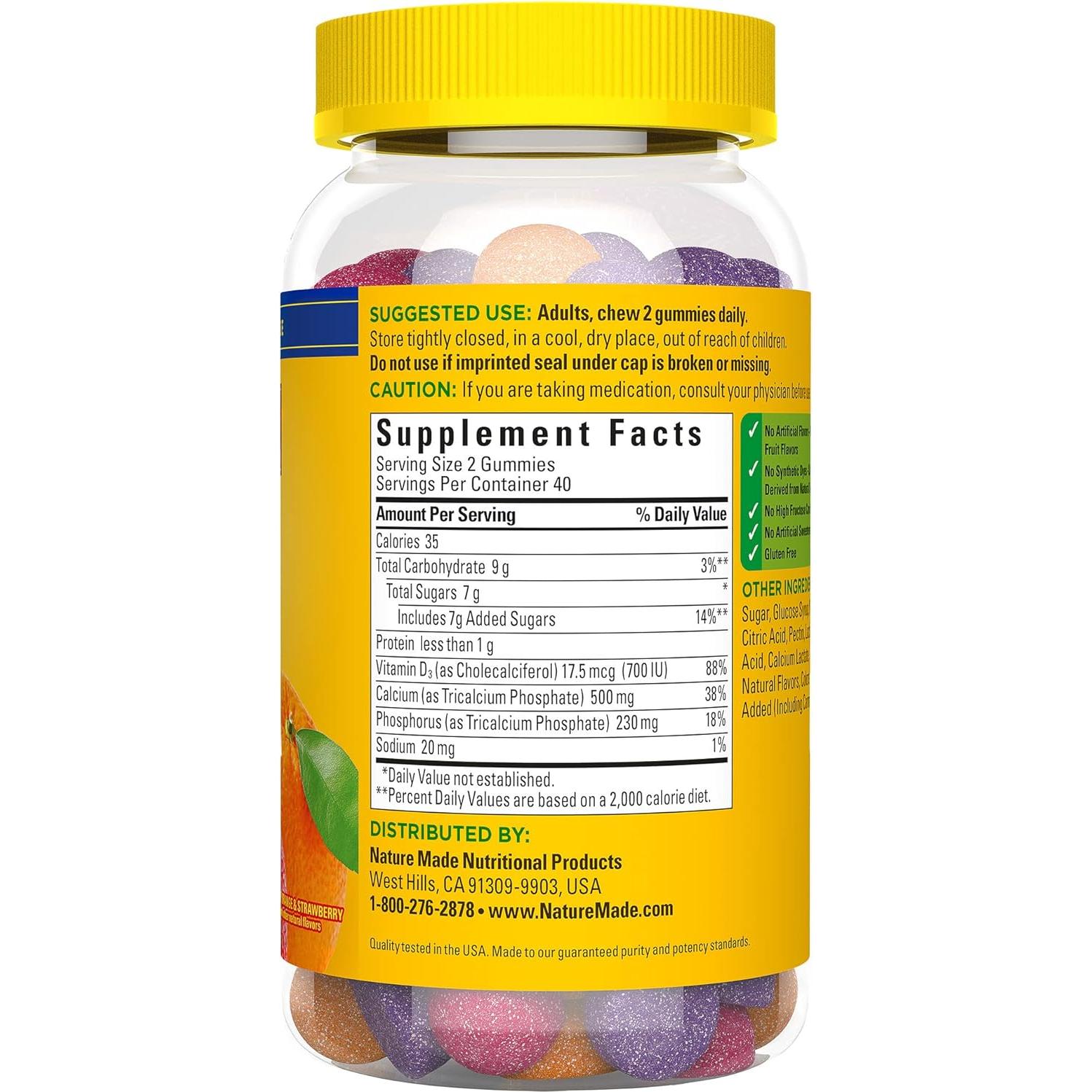 Gominolas de Calcio 500 mg Nature Made con Vitamina D3 - 80 Unidades