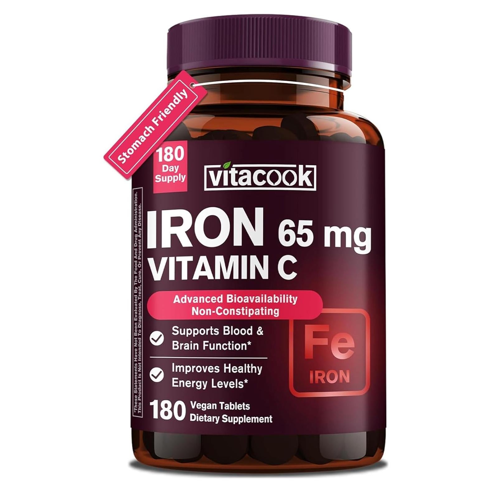 Suplemento de Hierro Vitacook 65mg con Vitamina C 250mg 180 Tabletas