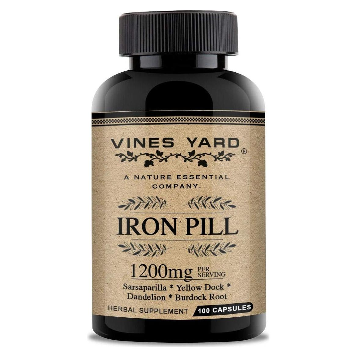 Suplemento de Hierro Herbal Vines Yard 1200mg 100 Cápsulas
