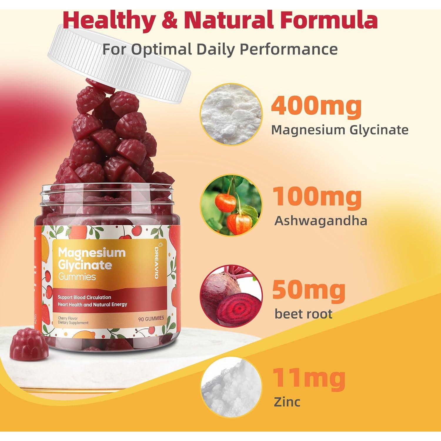 Gomitas de Glicinato de Magnesio DREAVIO 90 Conteos Sin Azúcar