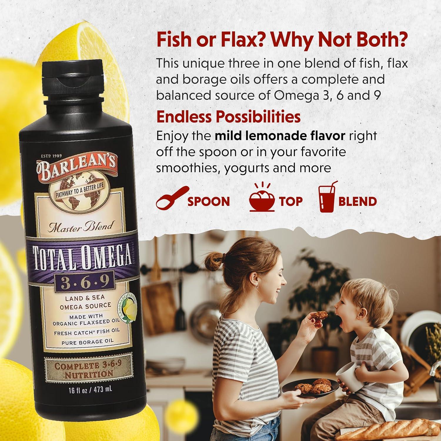 Suplemento Líquido Omega 3 6 9 Barlean's 473 ml Sabor Limonada