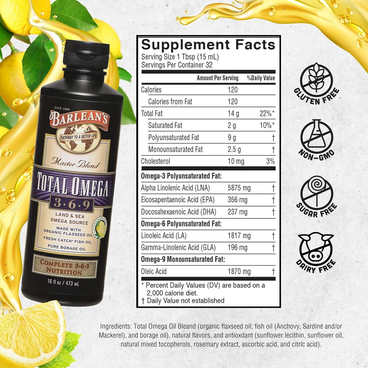 Suplemento Líquido Omega 3 6 9 Barlean's 473 ml Sabor Limonada