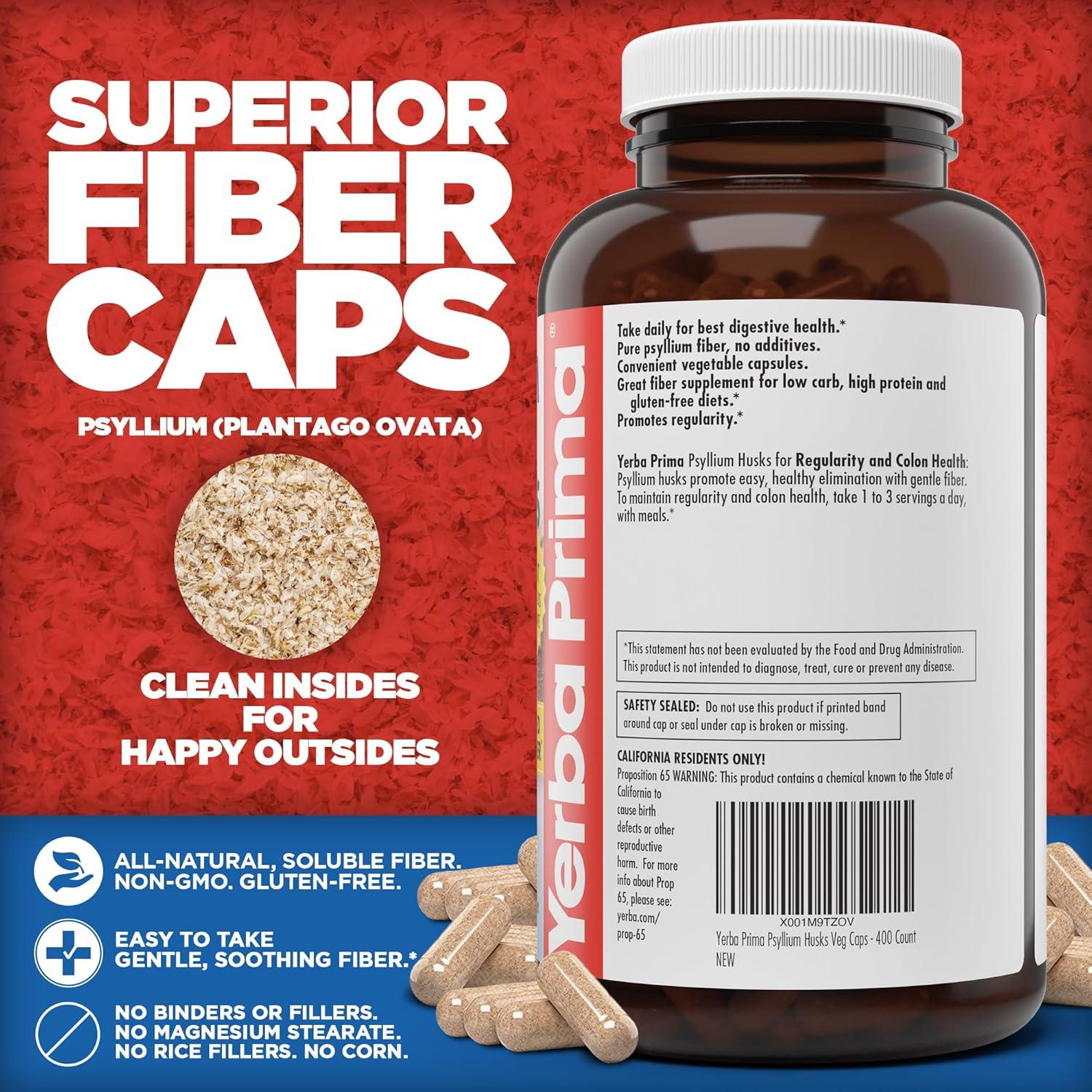 Cápsulas de Psyllium Yerba Prima 400 Unidades 625mg Veganas