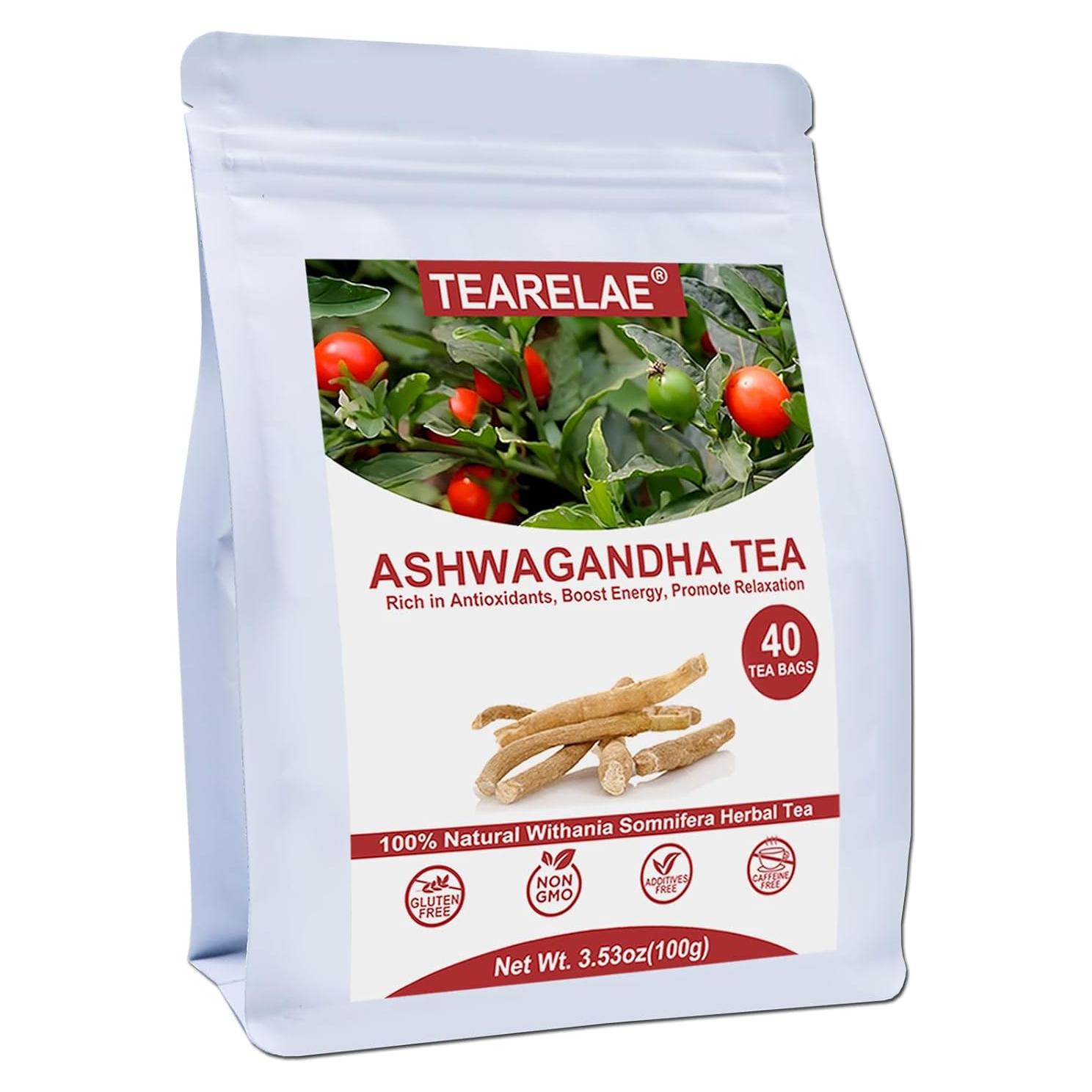 Té de Ashwagandha TEARELAE - 40 Bolsitas de 2.5g - Sin Cafeína