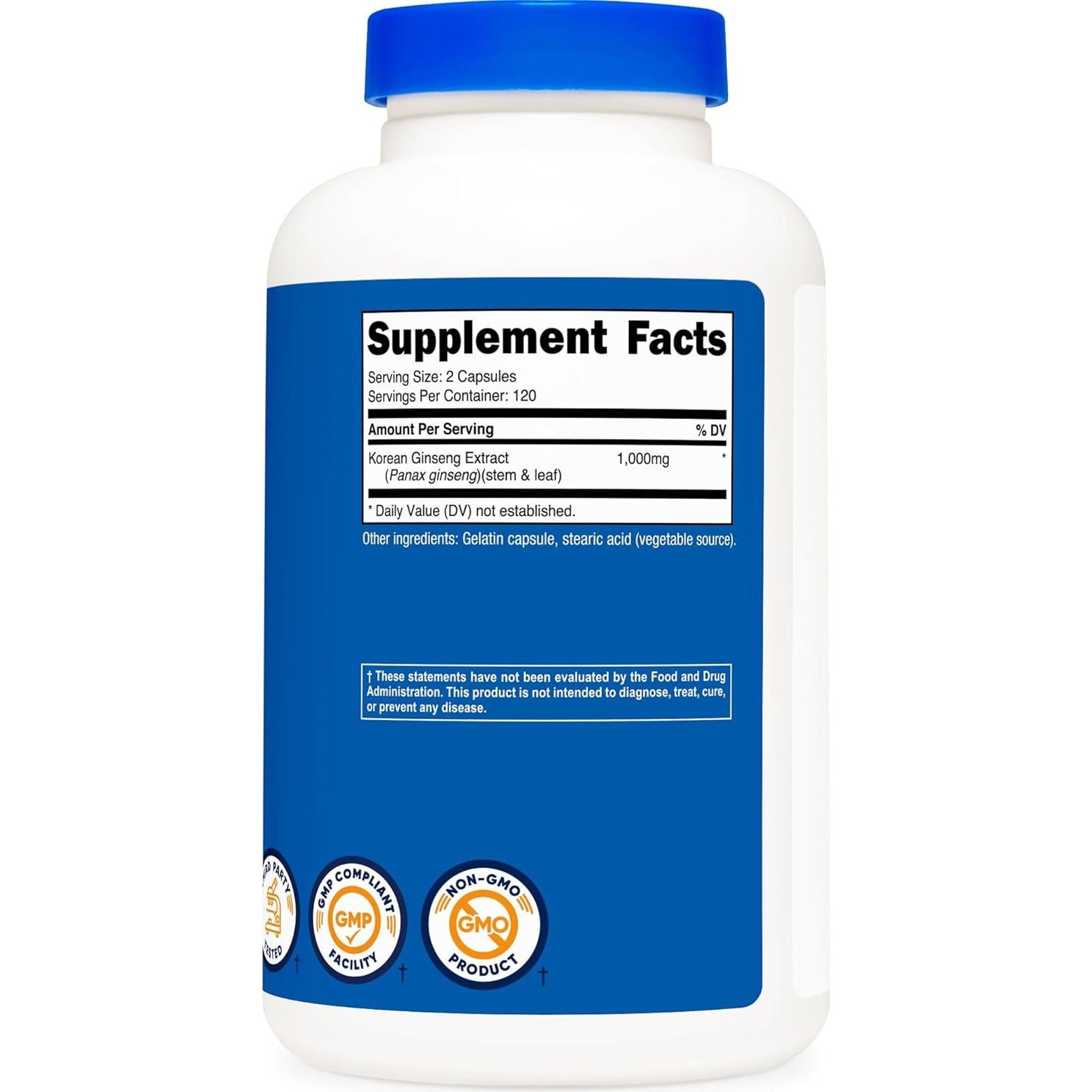 Nutricost Ginseng Coreano 1000mg 240 Cápsulas Sin Gluten