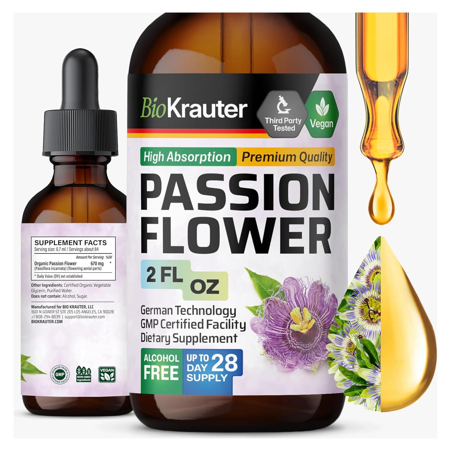 Tintura de Flor de Pasión Bio Krauter 59.15 ml Vegana Sin Alcohol