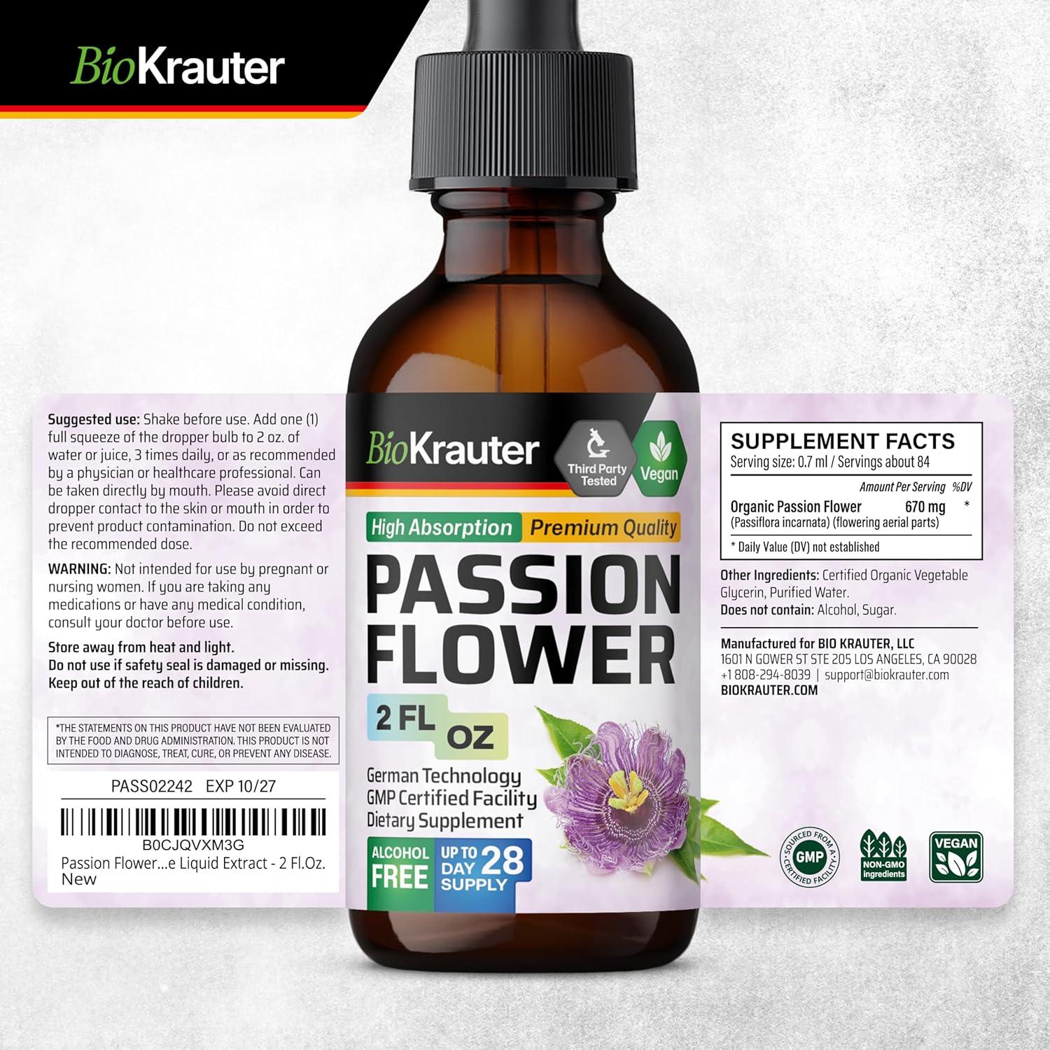 Tintura de Flor de Pasión Bio Krauter 59.15 ml Vegana Sin Alcohol