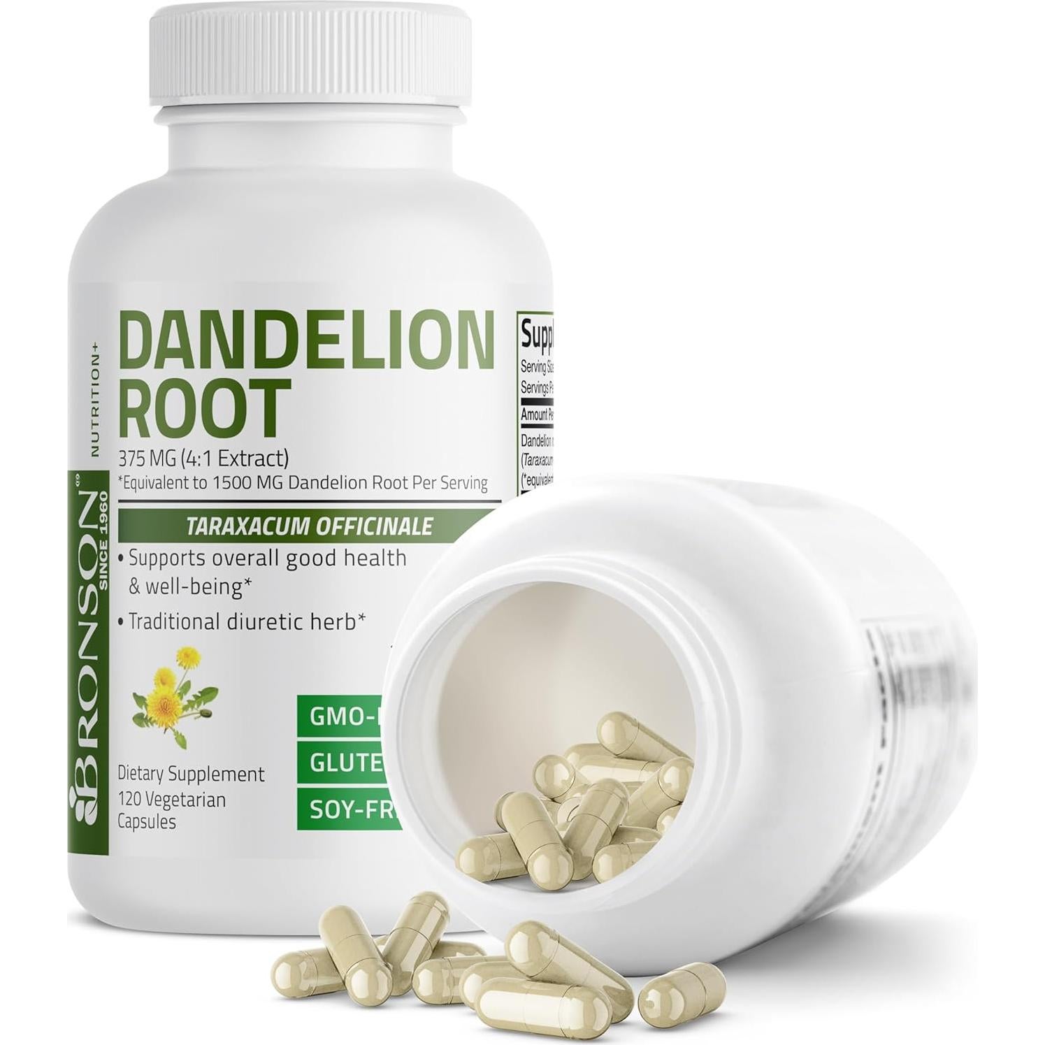 Suplemento de Raíz de Diente de León Bronson 1500mg 120 Cápsulas