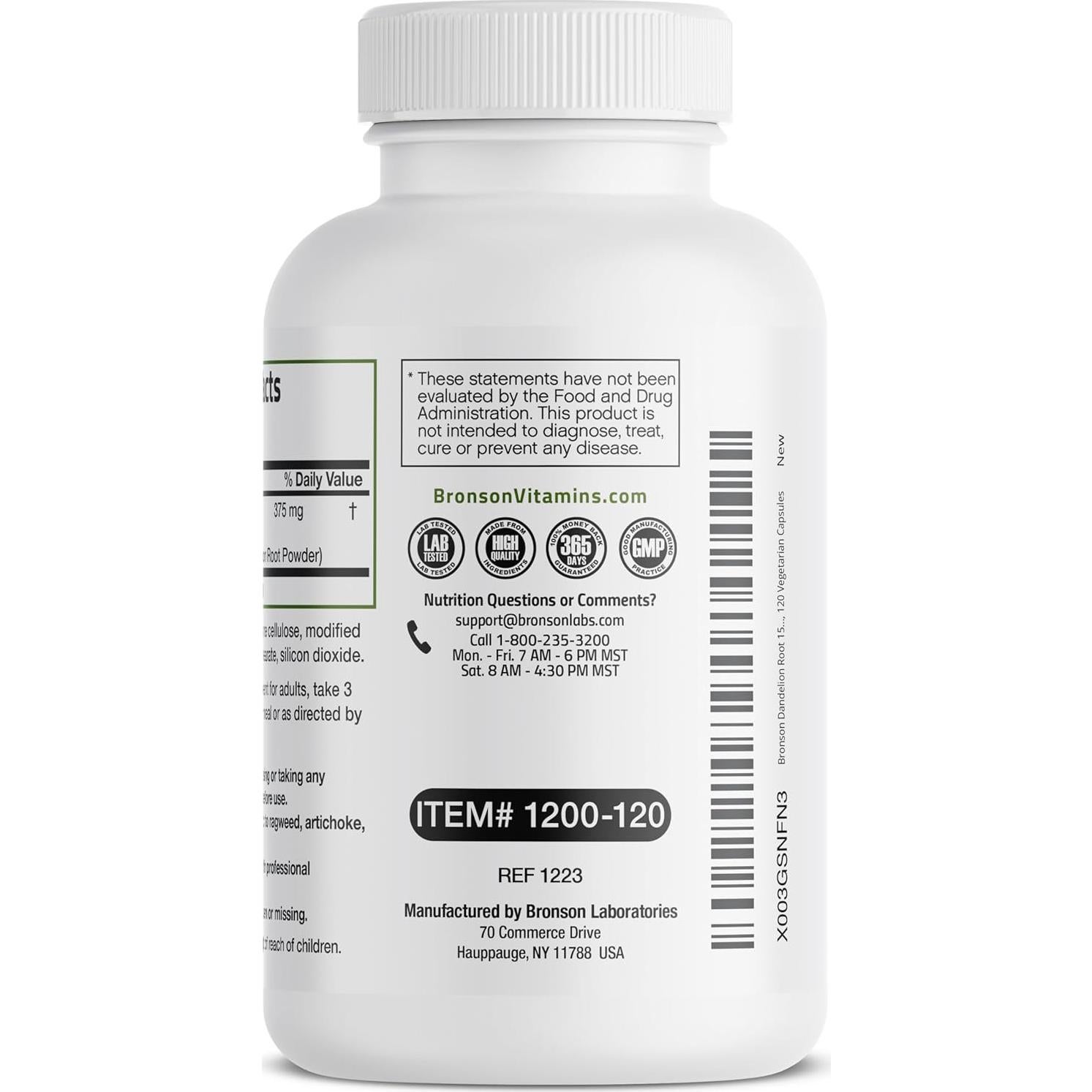 Suplemento de Raíz de Diente de León Bronson 1500mg 120 Cápsulas