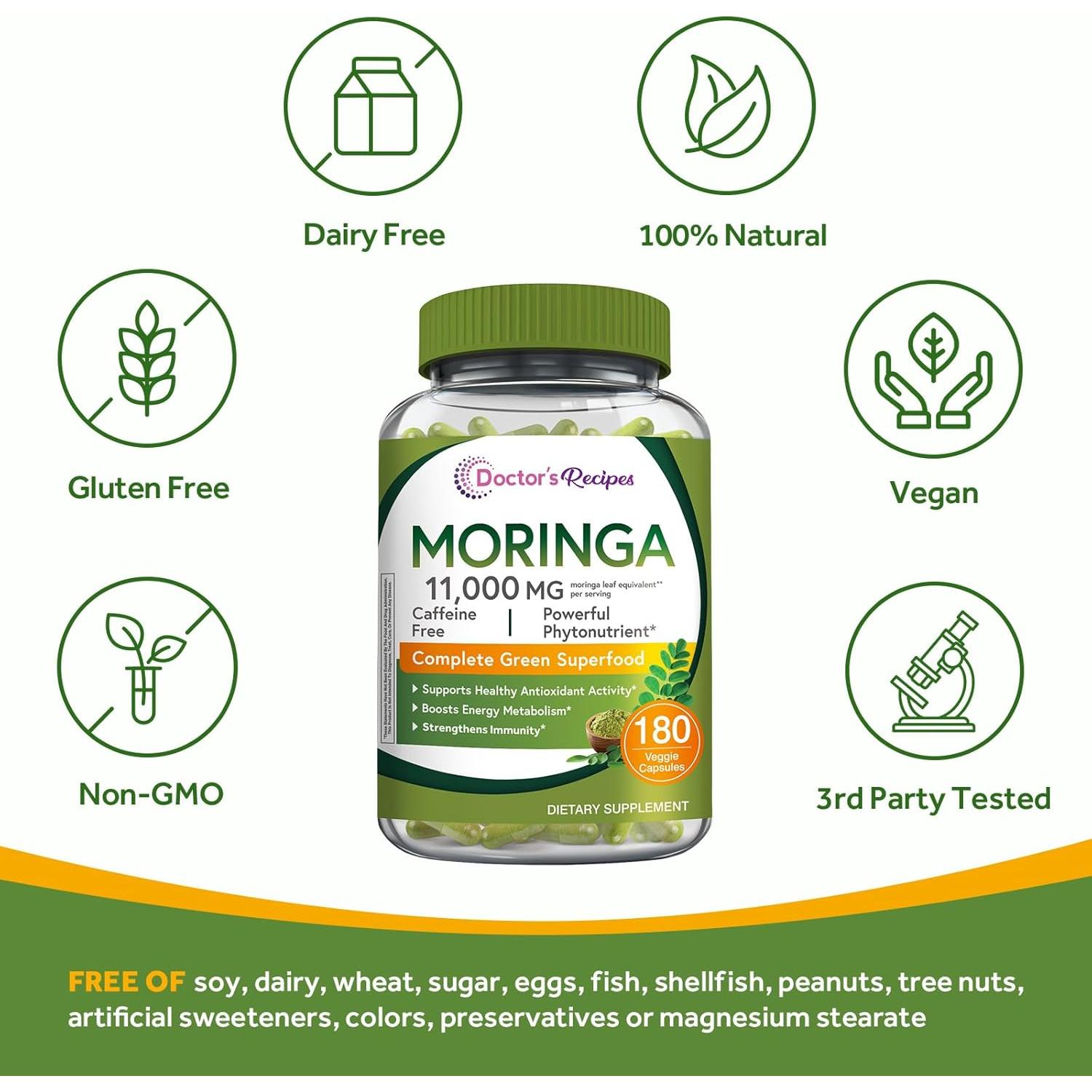 Suplemento de Moringa 11,000 mg Recetas del Doctor 180 Cápsulas