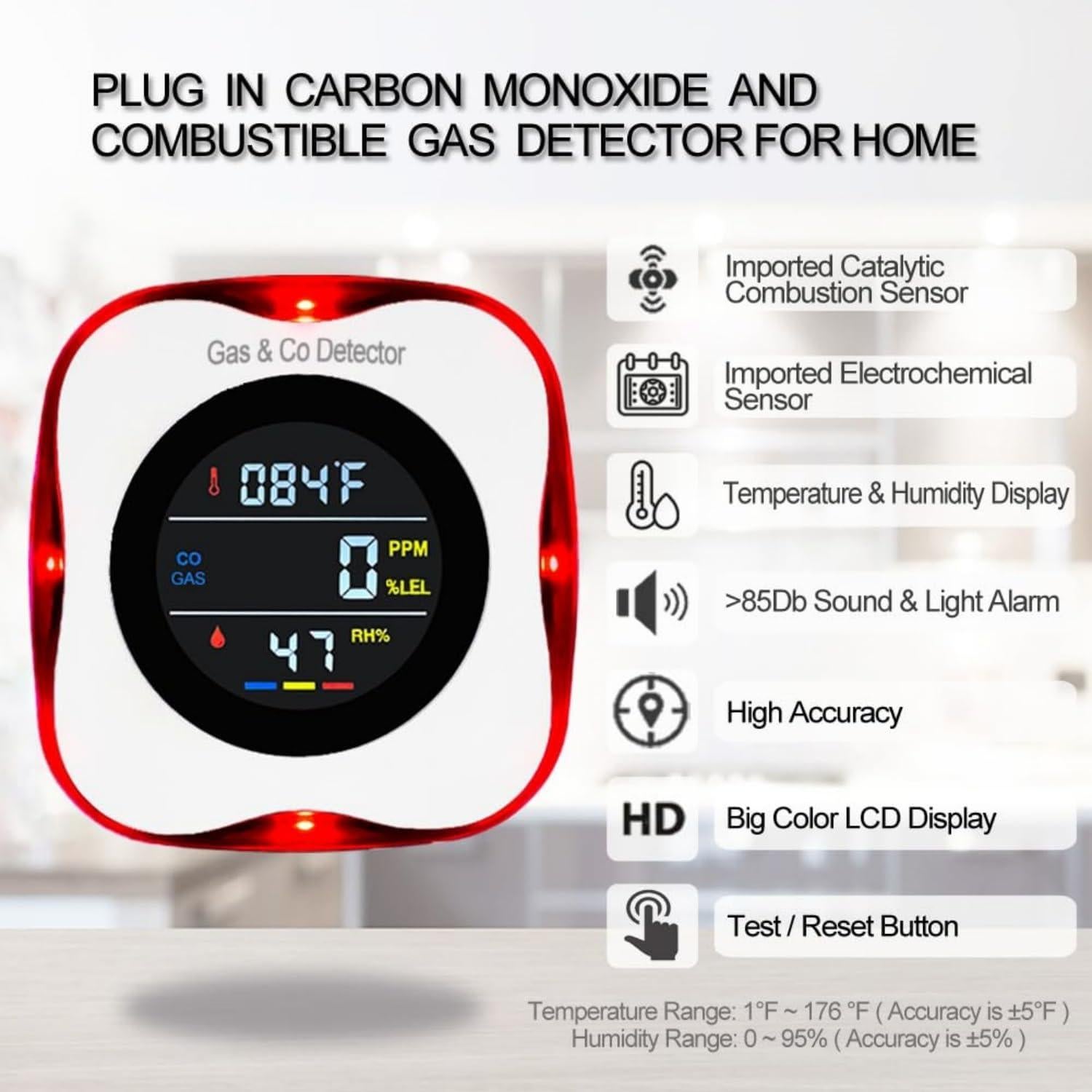 Detector de Monóxido de Carbono y Gas Natural CHENGHEM 4 en 1