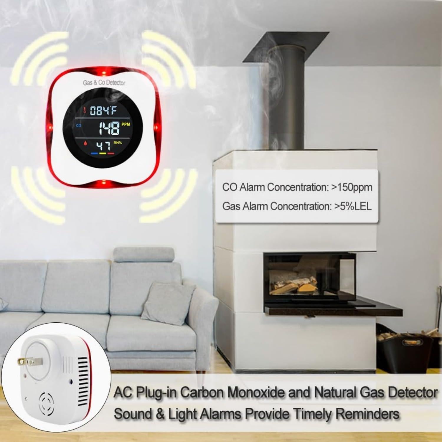 Detector de Monóxido de Carbono y Gas Natural CHENGHEM 4 en 1