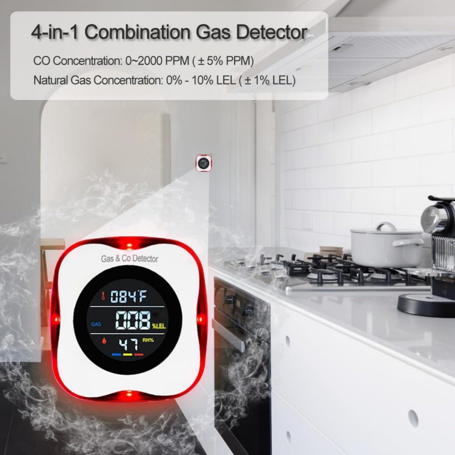 Detector de Monóxido de Carbono y Gas Natural CHENGHEM 4 en 1